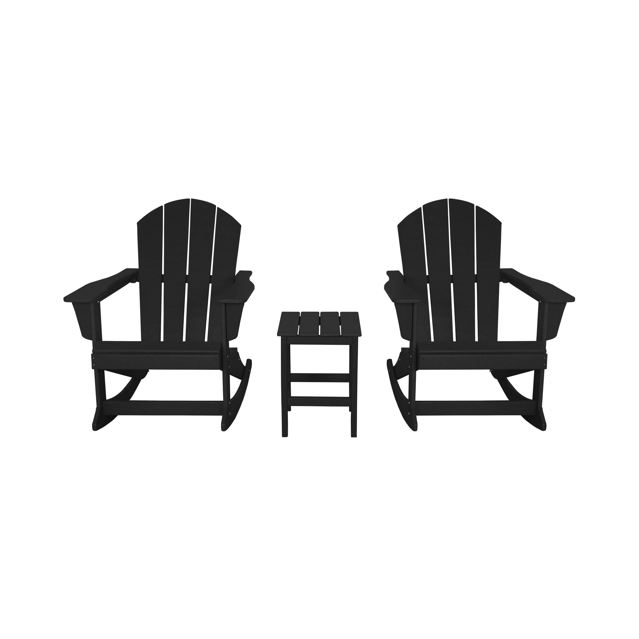 WO Home Furniture 3-Piece Patio Rocking Chair Set - Classic Outdoor Adirondack Rocker Chairs with Matching Table (Black) - Perfect for Backyard, Garden, Porch & Poolside Relaxation