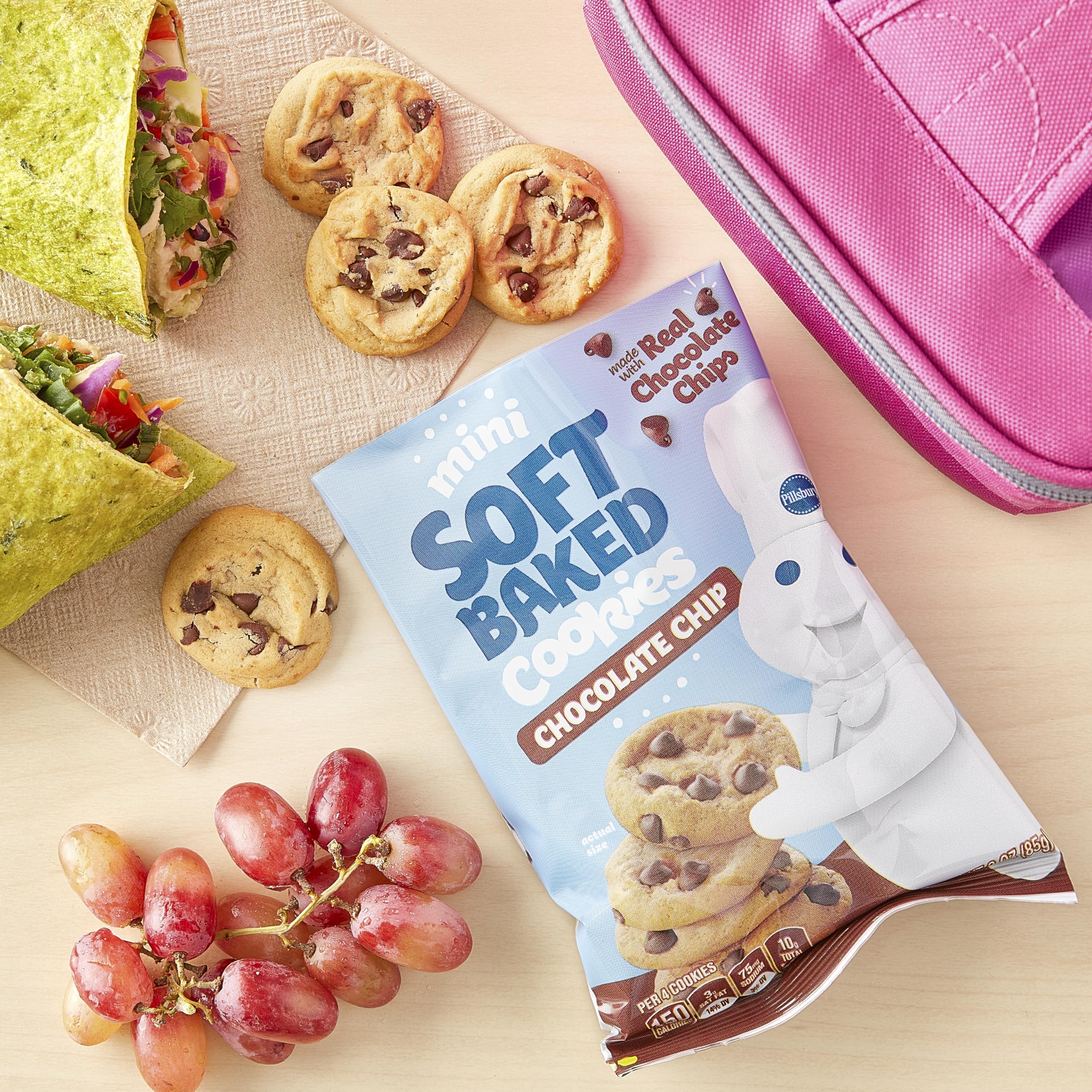 Pillsbury Mini Soft Baked Chocolate Chip Cookies - 6 Count (18 oz) Pack of 9 | Perfect for Lunchboxes, Snacks & Party Treats