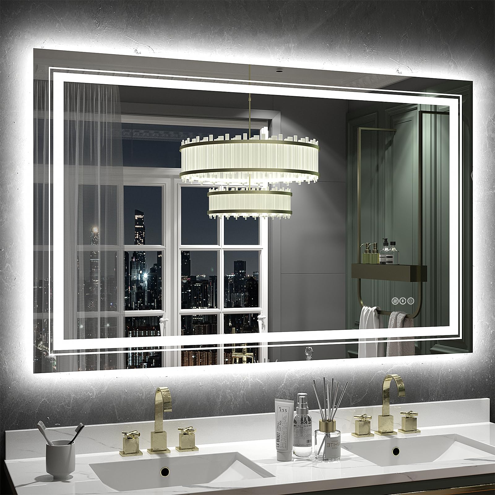 48x30 Inch LED Bathroom Mirror with Front & Backlit Dimmable Lights - Anti-Fog, Shatterproof Vanity Mirror with Memory Function (Horizontal/Vertical Mounting) - Perfect for Modern Bathrooms, Makeup Vanity & Spa-Like Experience