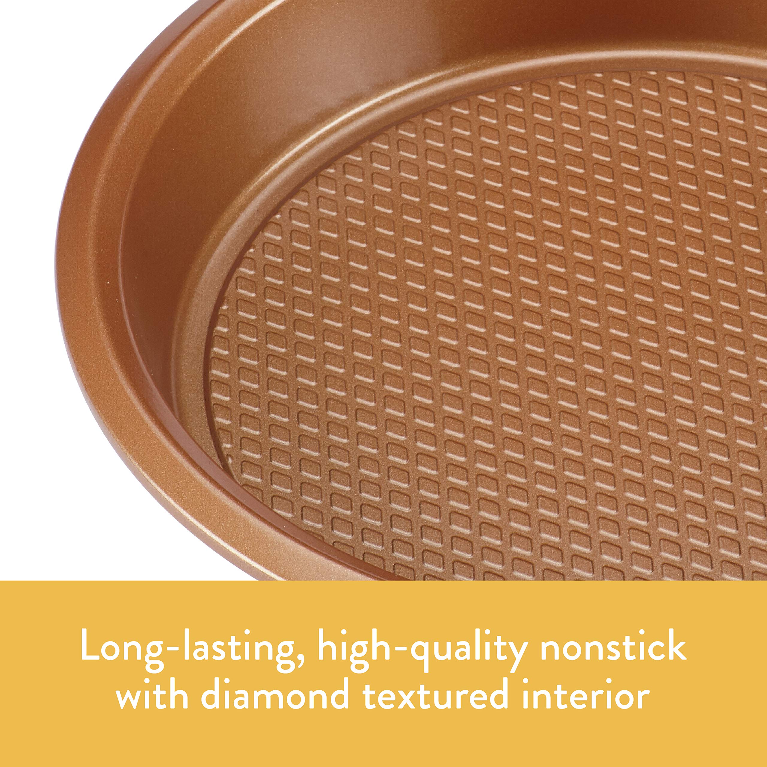Ayesha Curry Nonstick Bakeware Set - 3 Piece Round Cake Pan Set, Oven Safe & Easy Clean Brown Baking Pans for Cakes, Pies, Brownies & Desserts - Perfect for Home Baking & Holiday Cooking