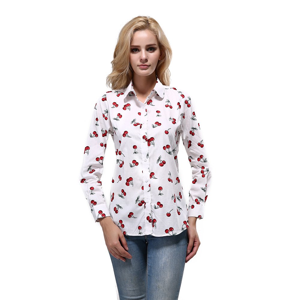 Hawaiian Fruit Print Women's Cotton Button Down Shirt - Casual Summer Beach Top for Vacation & Tropical Outfits