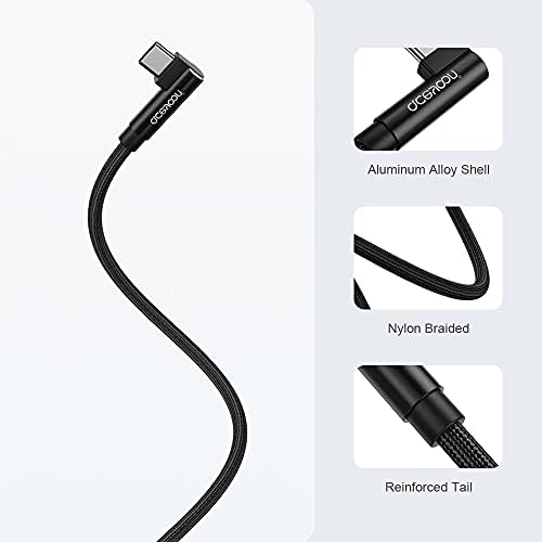 90 Degree Right Angle USB C Cable 0.3M Short - Braided USB to USB C Charger & Data Sync Cable Compatible with Samsung Galaxy, Huawei, Google Pixel, iPhone 15 (Black) - Perfect for Tight Spaces, Car Charging & Gaming Setups