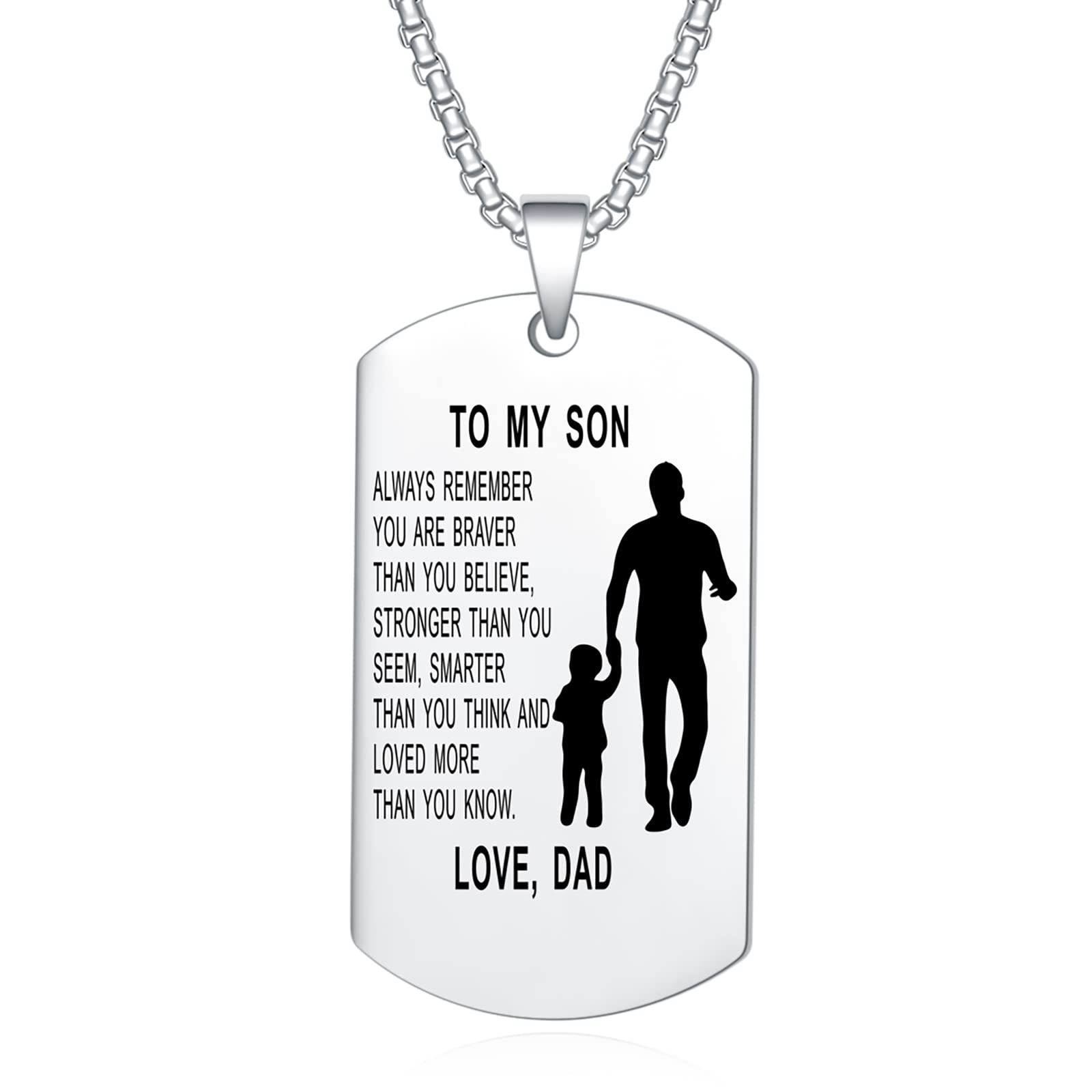 Engraved Dog Tag Necklace for Son - Birthday & Graduation Gift from Parents