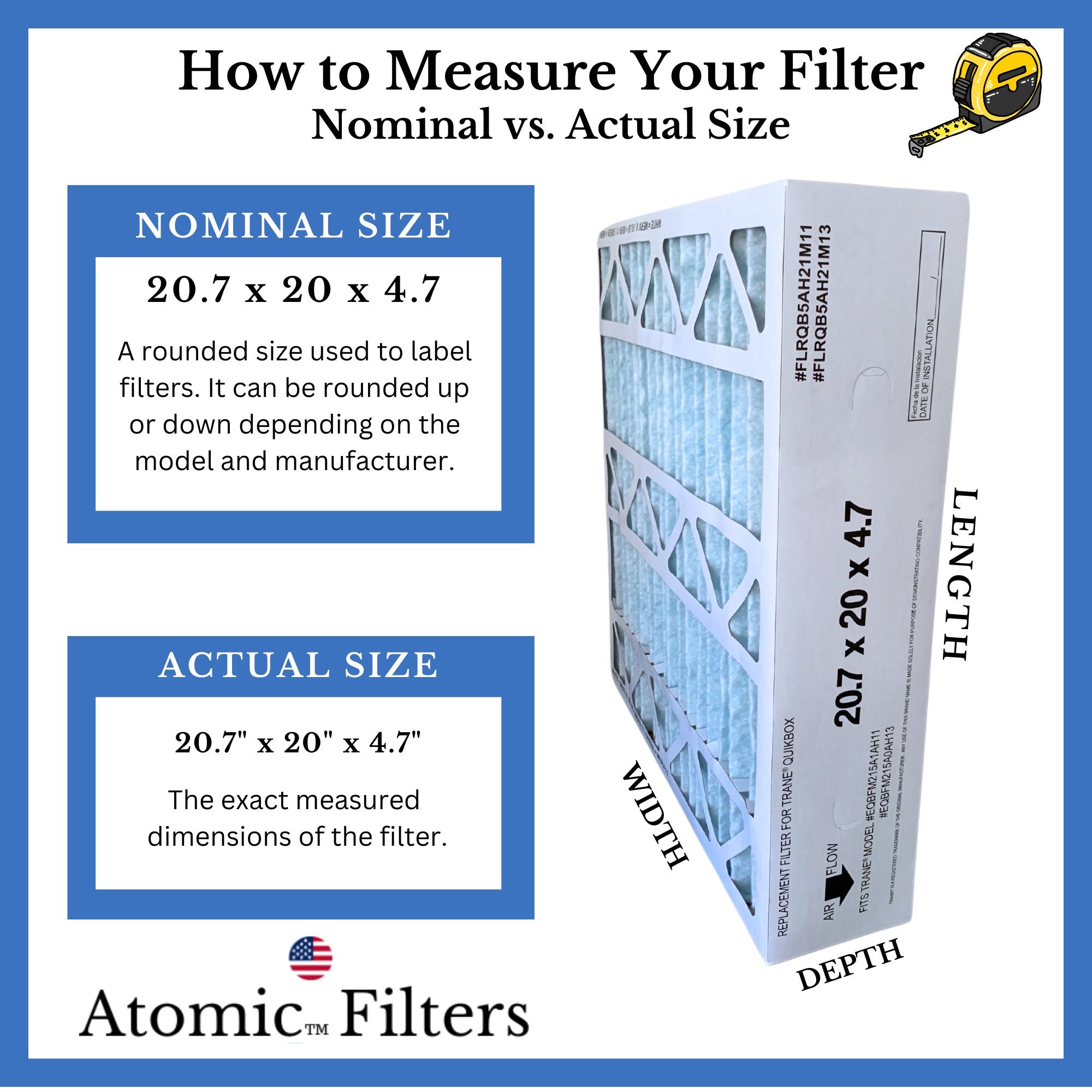Trane FLRQB5AH21M11 Compatible Air Filter 20.7x20x4.7 MERV 11 - 2 Pack for Improved Indoor Air Quality in Homes & Offices