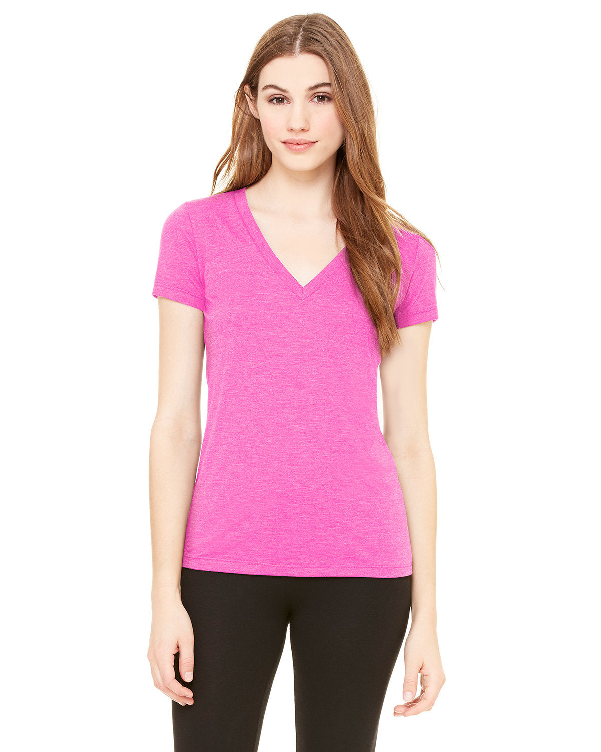 Bella + Canvas 8435 Women's Triblend Short Sleeve V-Neck T-Shirt - Soft & Comfortable Casual Tee for Everyday Wear, Gym, and Layering