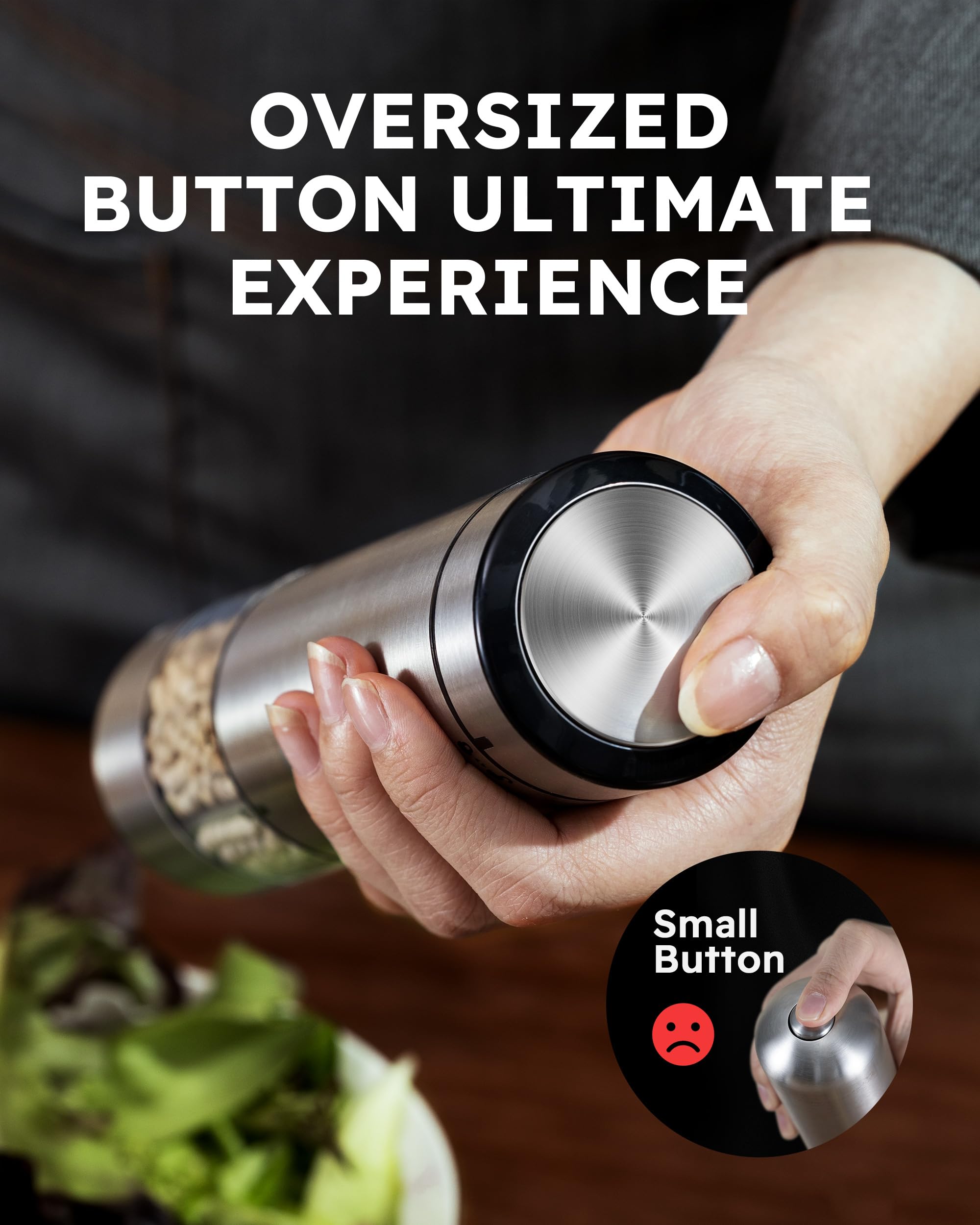 FORLIM Electric Salt and Pepper Grinder Set - Rechargeable Battery Powered, One-Hand Operation with LED Light, Adjustable Coarseness, Stainless Steel & Washable Design - Perfect for Kitchen, Dining Table, Camping, and Gifts