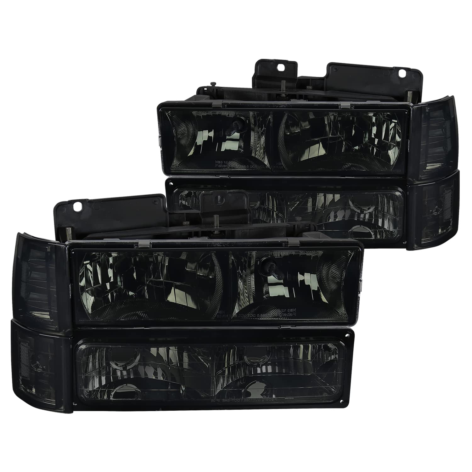 Spec-D Tuning Smoke Headlights & Bumper Lights for 1994-1998 GMC C10 Pickup & Sierra - Complete Left & Right Assembly with Clear Reflectors - Perfect for Night Driving & Off-Road Adventures