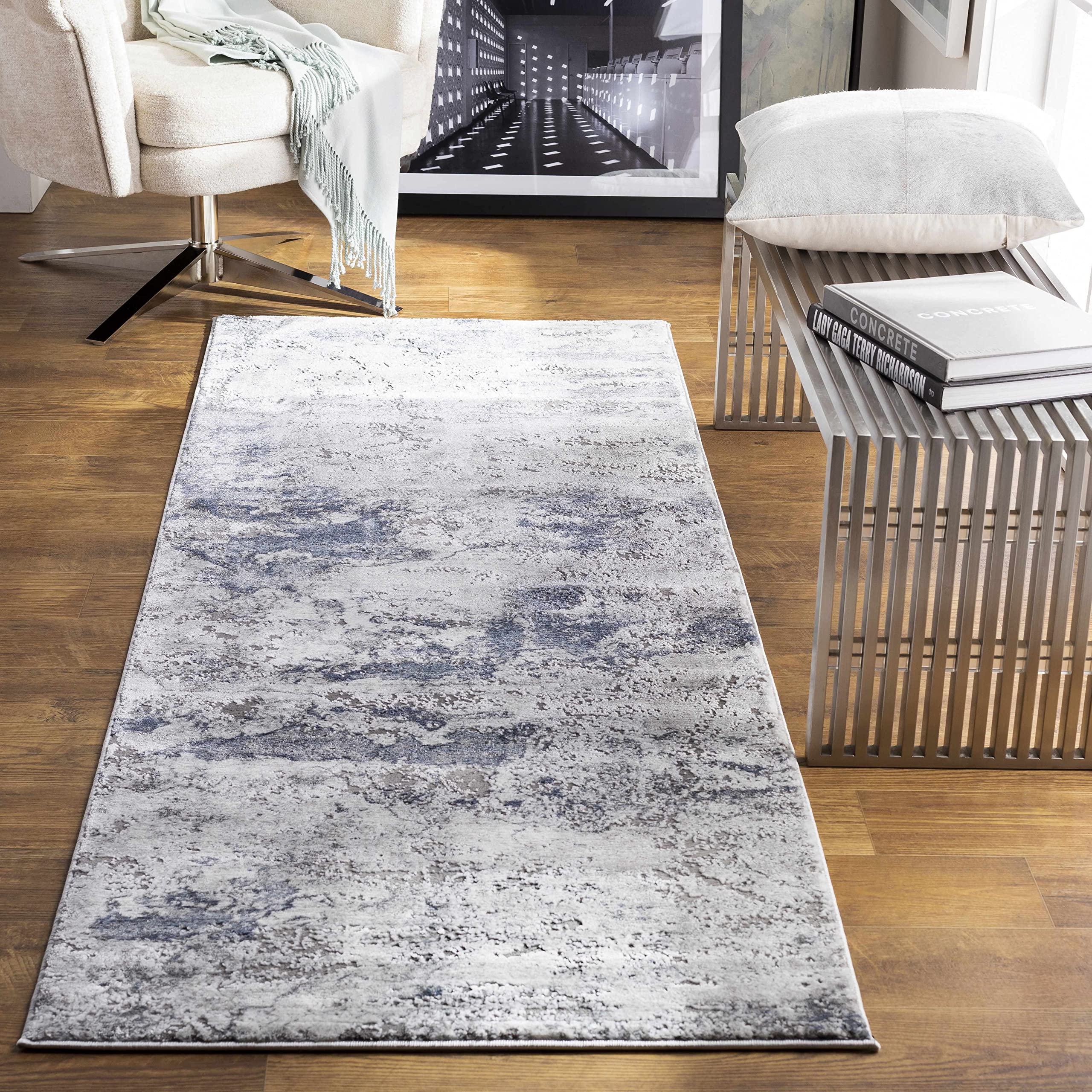 Hauteloom Marble Swirl Collection Modern Abstract Area Rug - Blue, Grey, Beige - 6'7