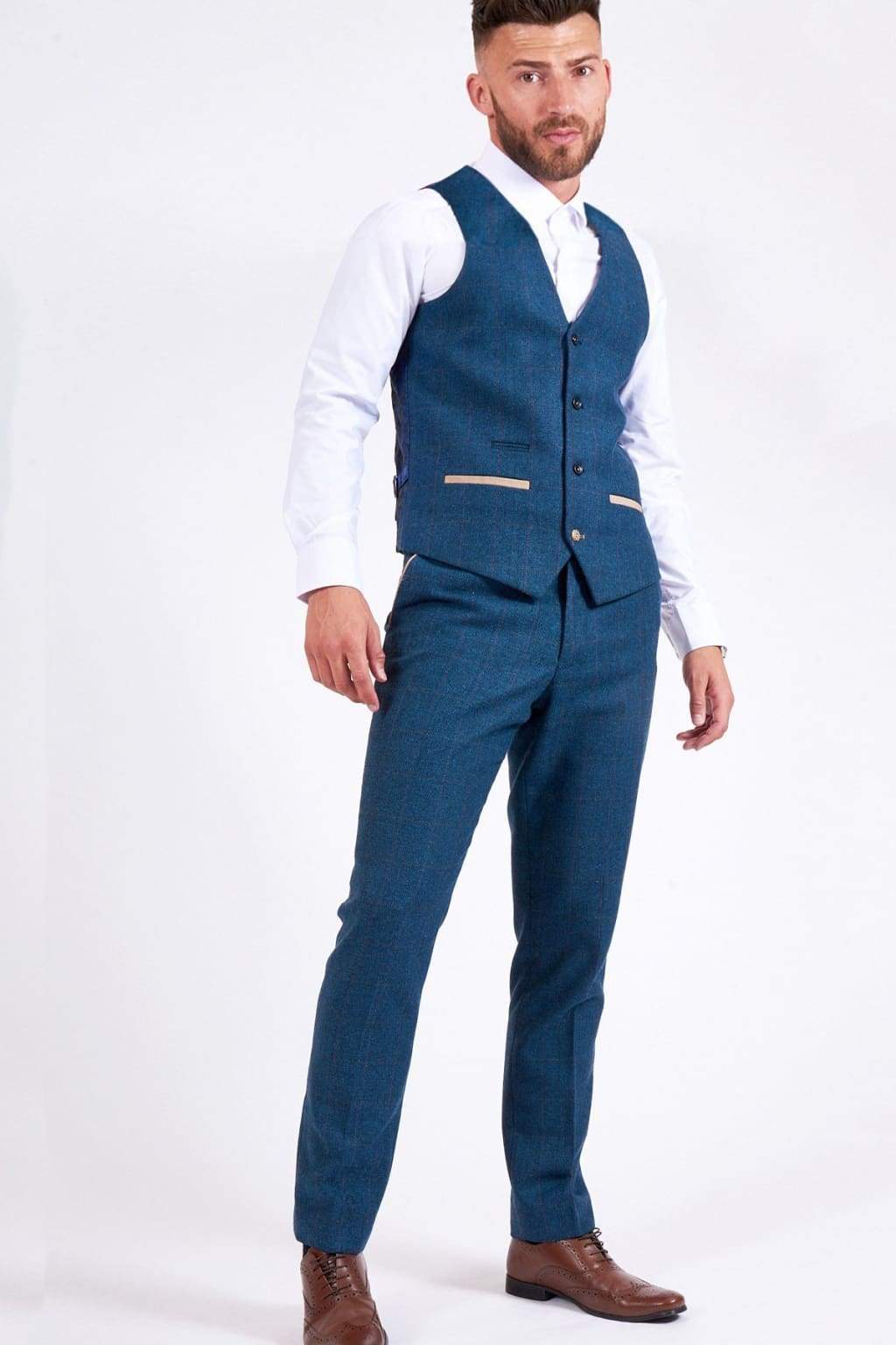 Marc Darcy Dion Men's Blue Check Tweed Waistcoat Vest - Stylish Formal & Casual Wear for Weddings, Parties & Office