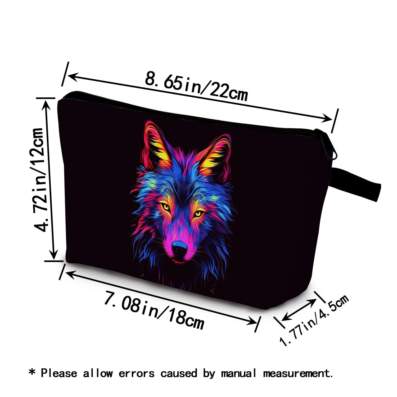 Neon Wolf Print Makeup Bag - Cute Small Cosmetic Organizer with Zipper - Perfect Birthday Gift for Wolf Lovers & Women Friends - Great for Travel, Gym & Daily Essentials Storage