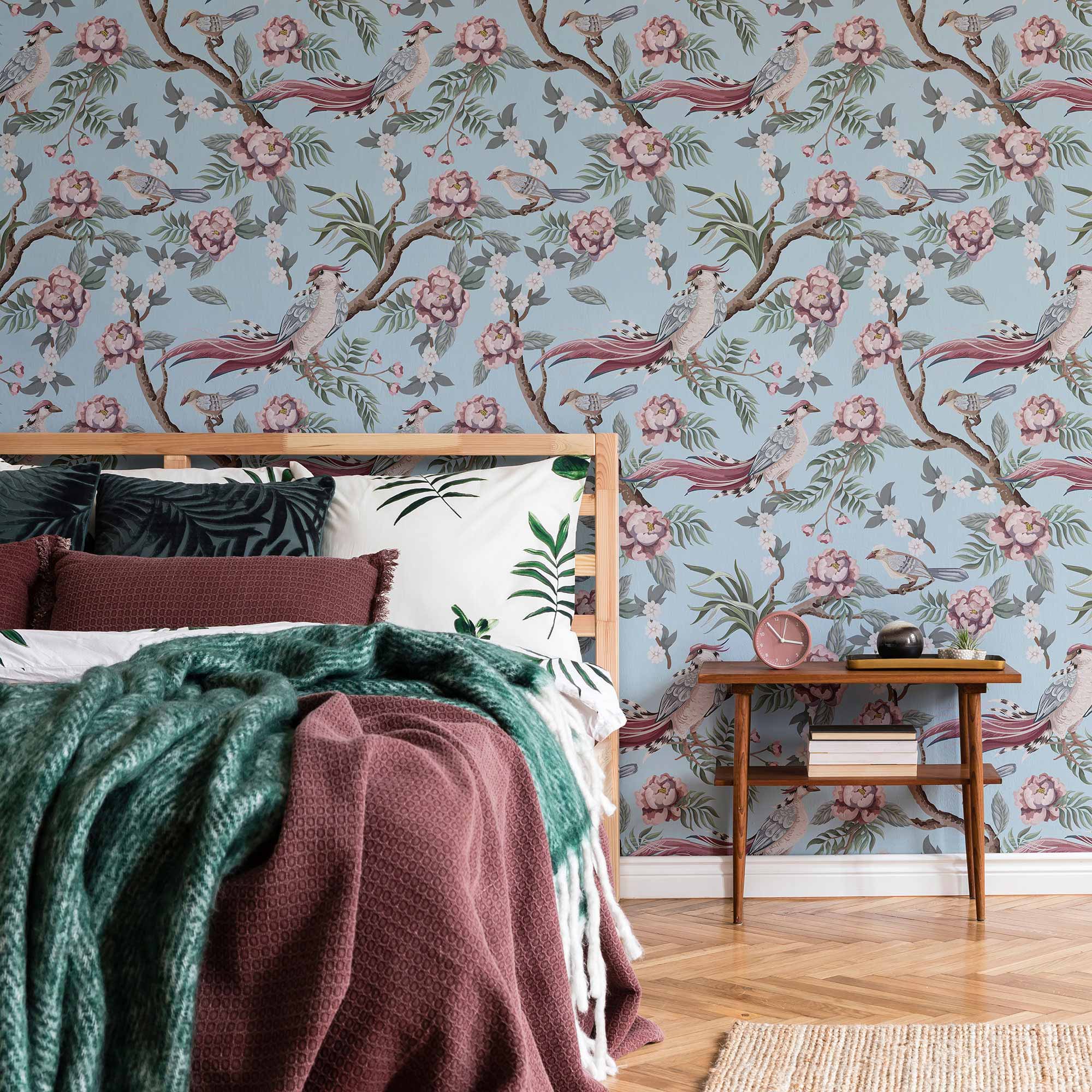 Blue Botanical Peel and Stick Removable Wallpaper - Self-Adhesive Decorative Wall Covering for Home & Office Decor - Perfect for Bedrooms, Living Rooms, and Accent Walls