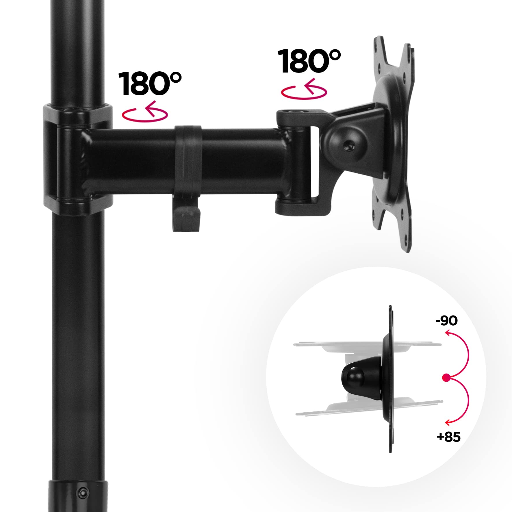 Duronic Single Monitor Arm DMT251X2 - Adjustable Height Monitor Stand with 100cm Pole & C-Clamp | Fits 13-27