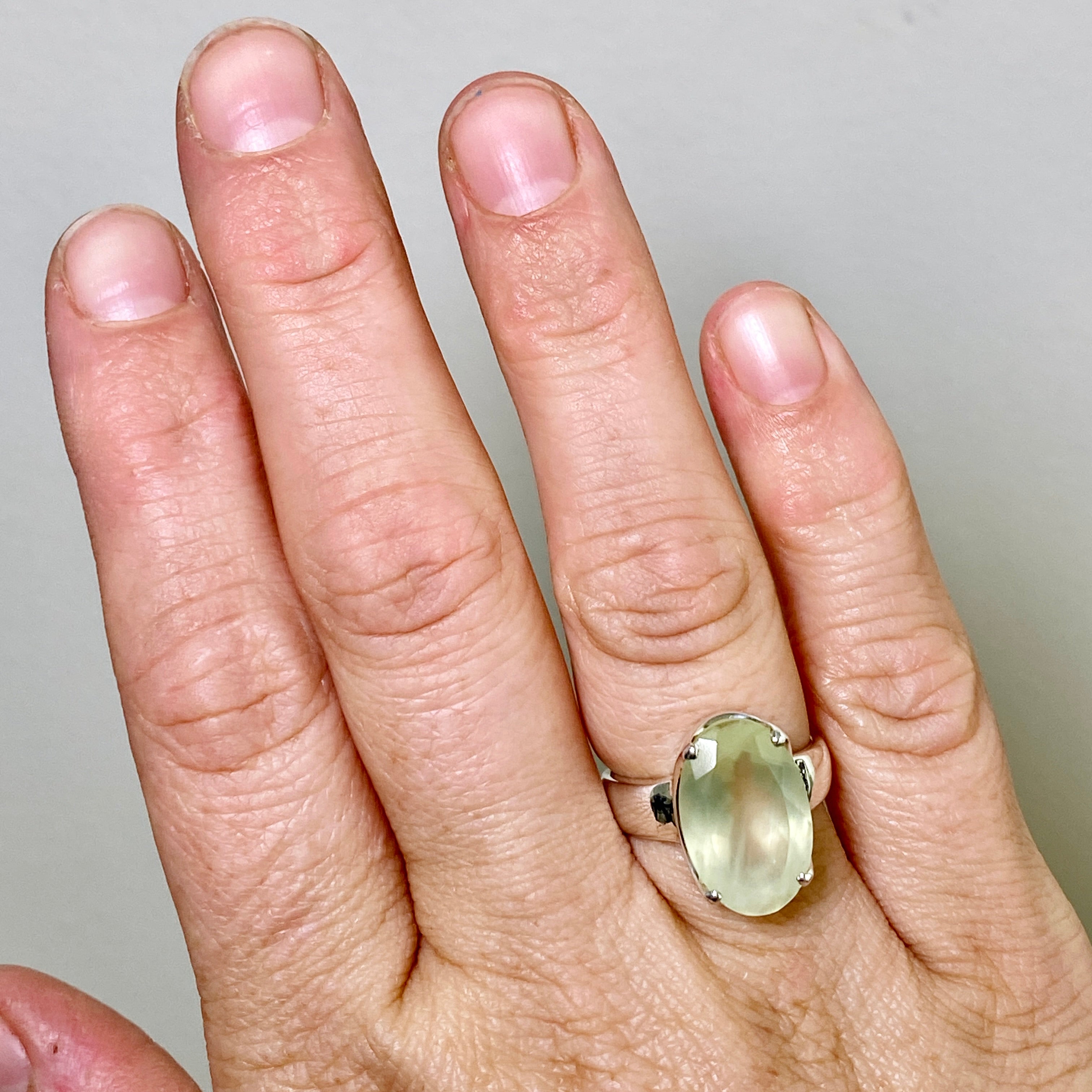 Prehnite Oval Faceted Ring Size 7 - Dainty Gemstone Jewelry for Women - Perfect for Weddings, Anniversaries & Everyday Elegance
