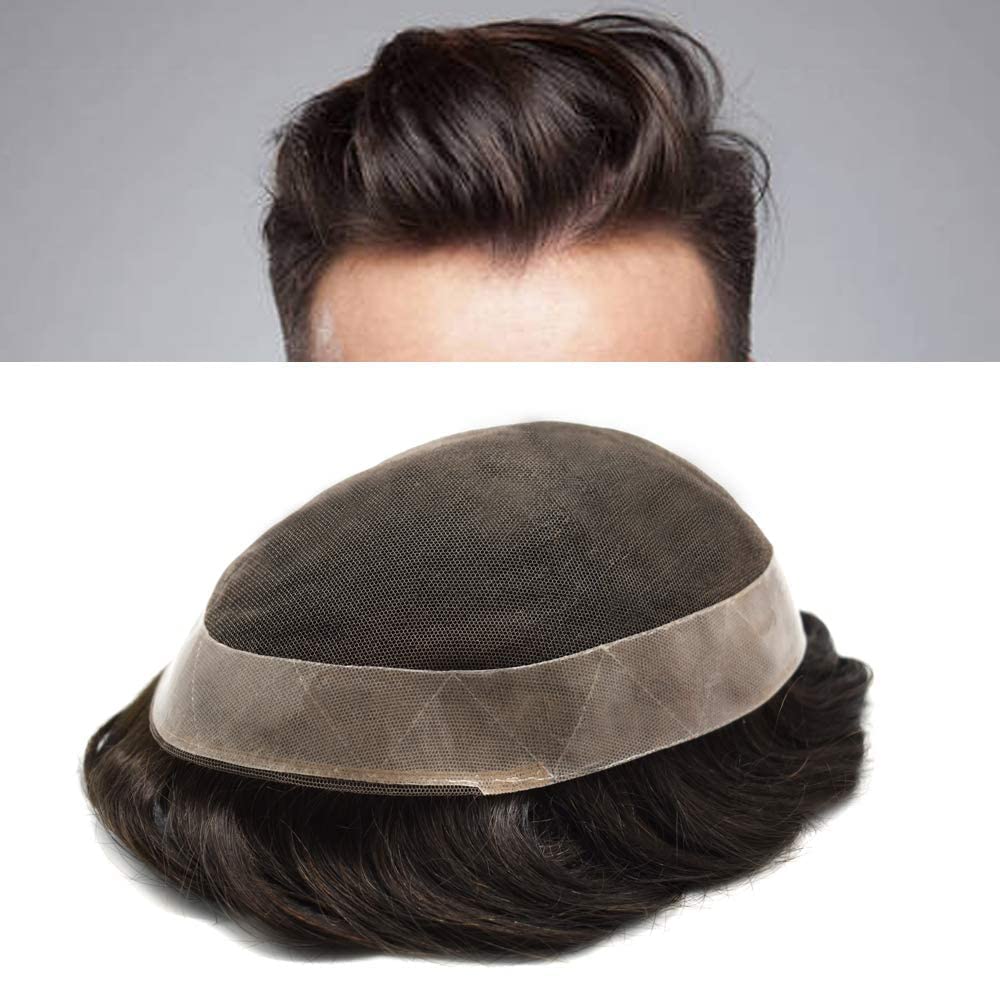 100% European Remy Human Hair Toupee for Men - Undetectable Hair Replacement System for Hair Loss (8''X10'', #2 Darkest Brown, 120% Medium Light to Medium Density) - Perfect for Daily Wear, Special Occasions & Confidence Boost