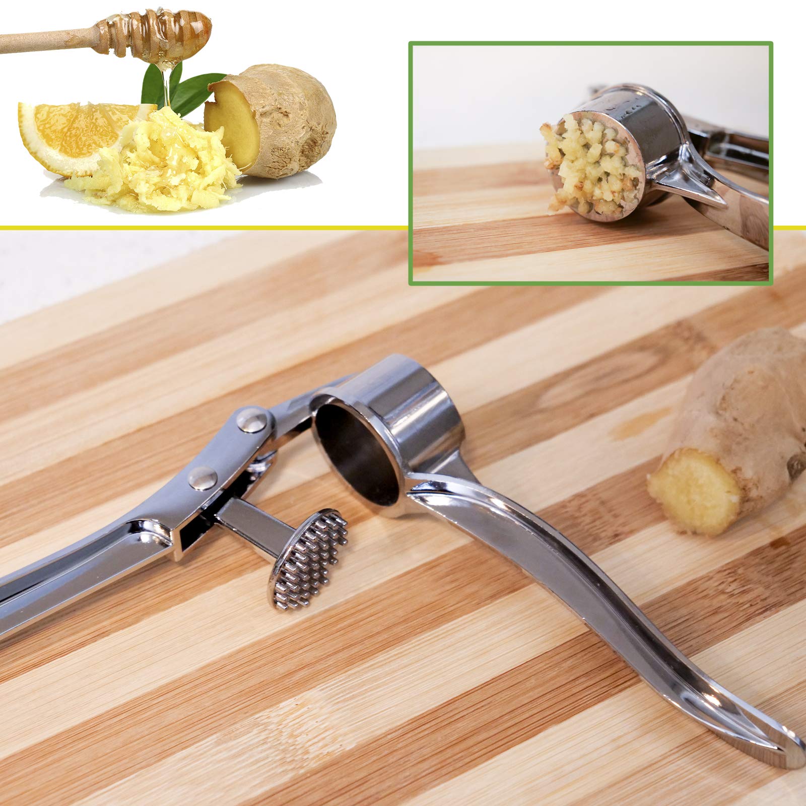 Premium Stainless Steel Garlic Press - Professional Heavy Duty Garlic Crusher & Ginger Mincer - Easy Squeeze Design, Dishwasher Safe - Perfect for Cooking, Baking & Meal Prep - Ideal for Home Chefs & Professional Kitchens