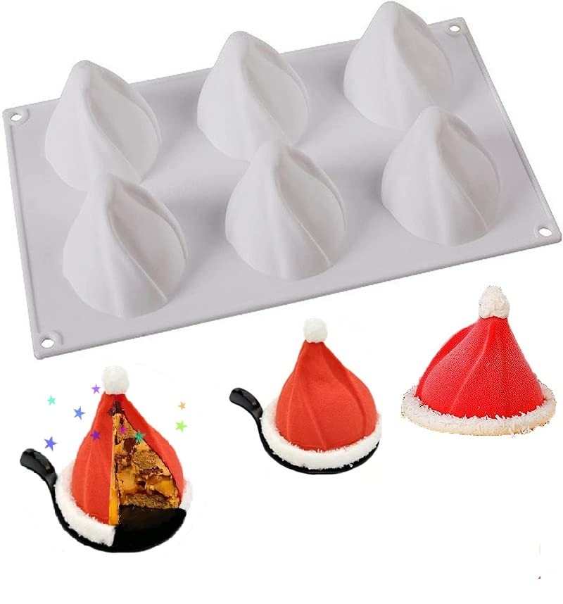 6 Cavities Christmas Hat Silicone Molds for Chocolate, Mousse Cake & Candles - Festive Baking & DIY Holiday Treats for Parties & Gifts
