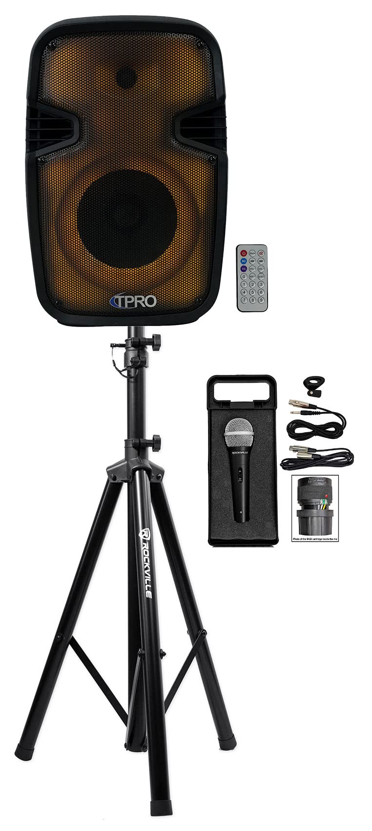 Technical Pro PLIT8 Portable 8-Inch Bluetooth Party Speaker with LED Lights, Stand & Microphone - Perfect for Outdoor Events, DJ Parties & Home Entertainment