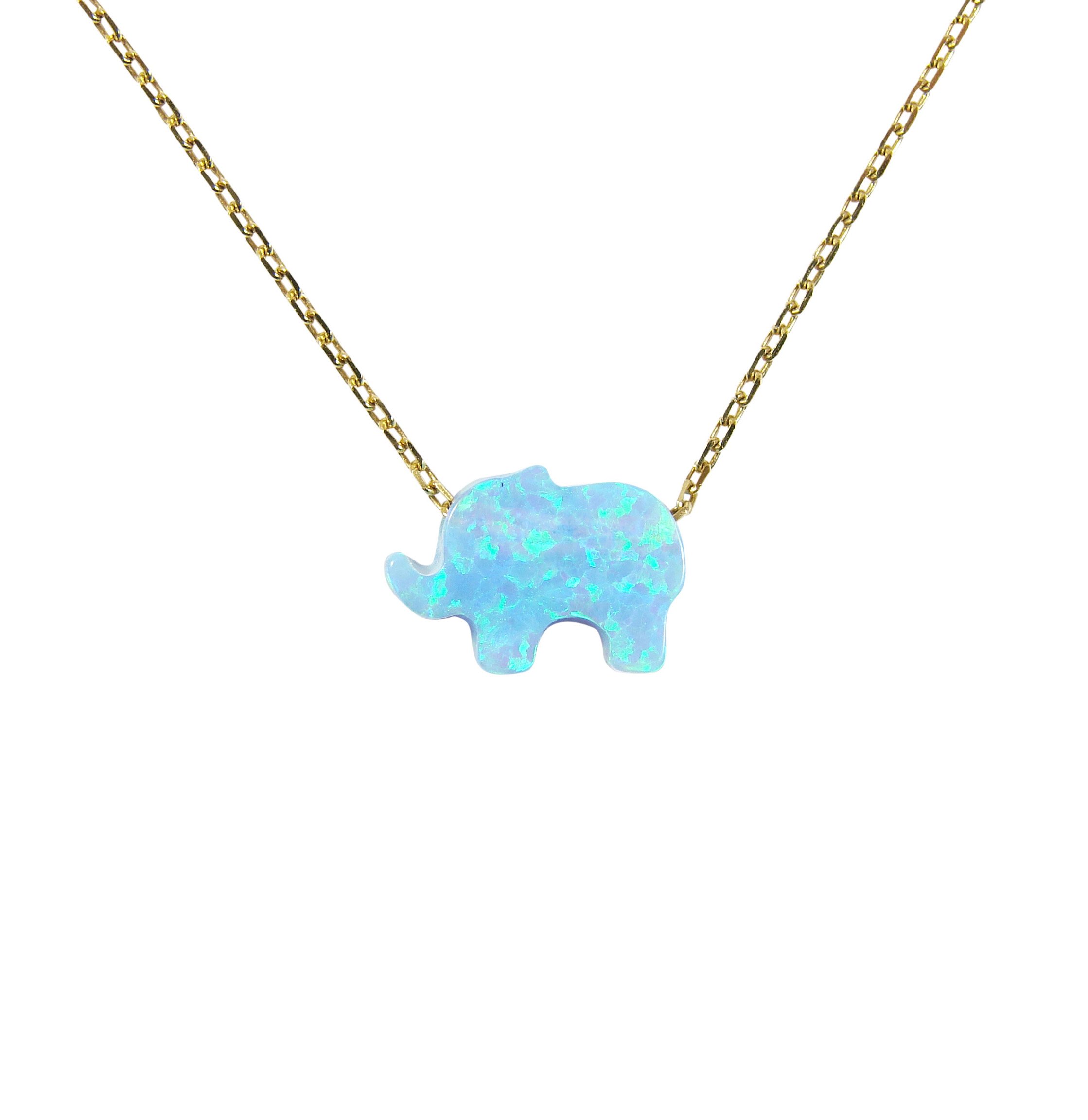 925 Sterling Silver Gold Plated Opal Elephant Necklace for Women - Elegant Gift