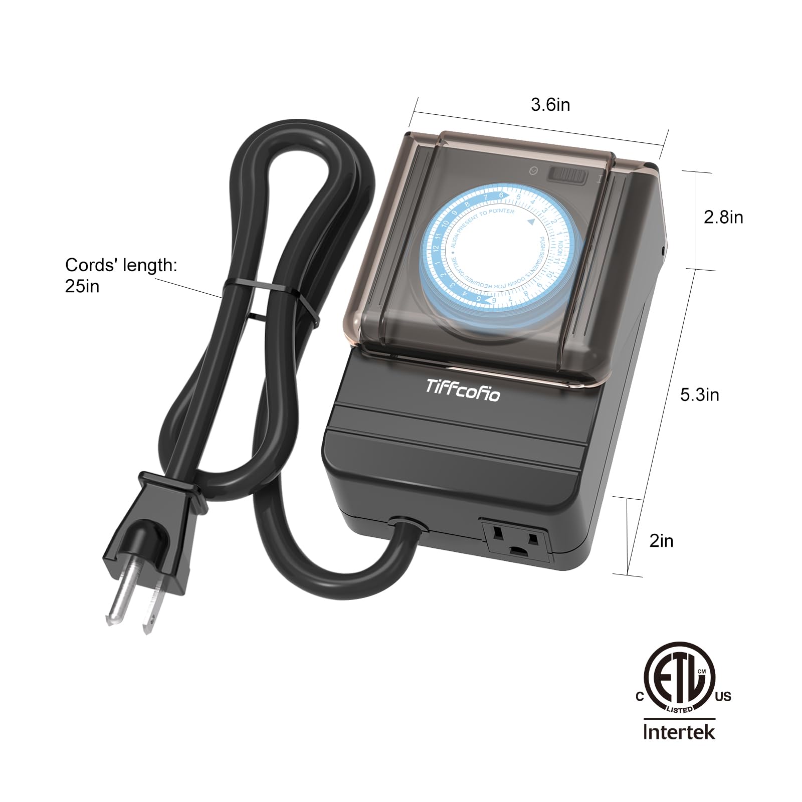Heavy Duty Outdoor Mechanical Timer - Waterproof 24-Hour Pool Pump Timer with 15 Minute Intervals, 2FT Cord & Grounded Outlet (15A/1875W) - Perfect for Outdoor Lights, Pools, Sprinklers & Garden Irrigation Systems