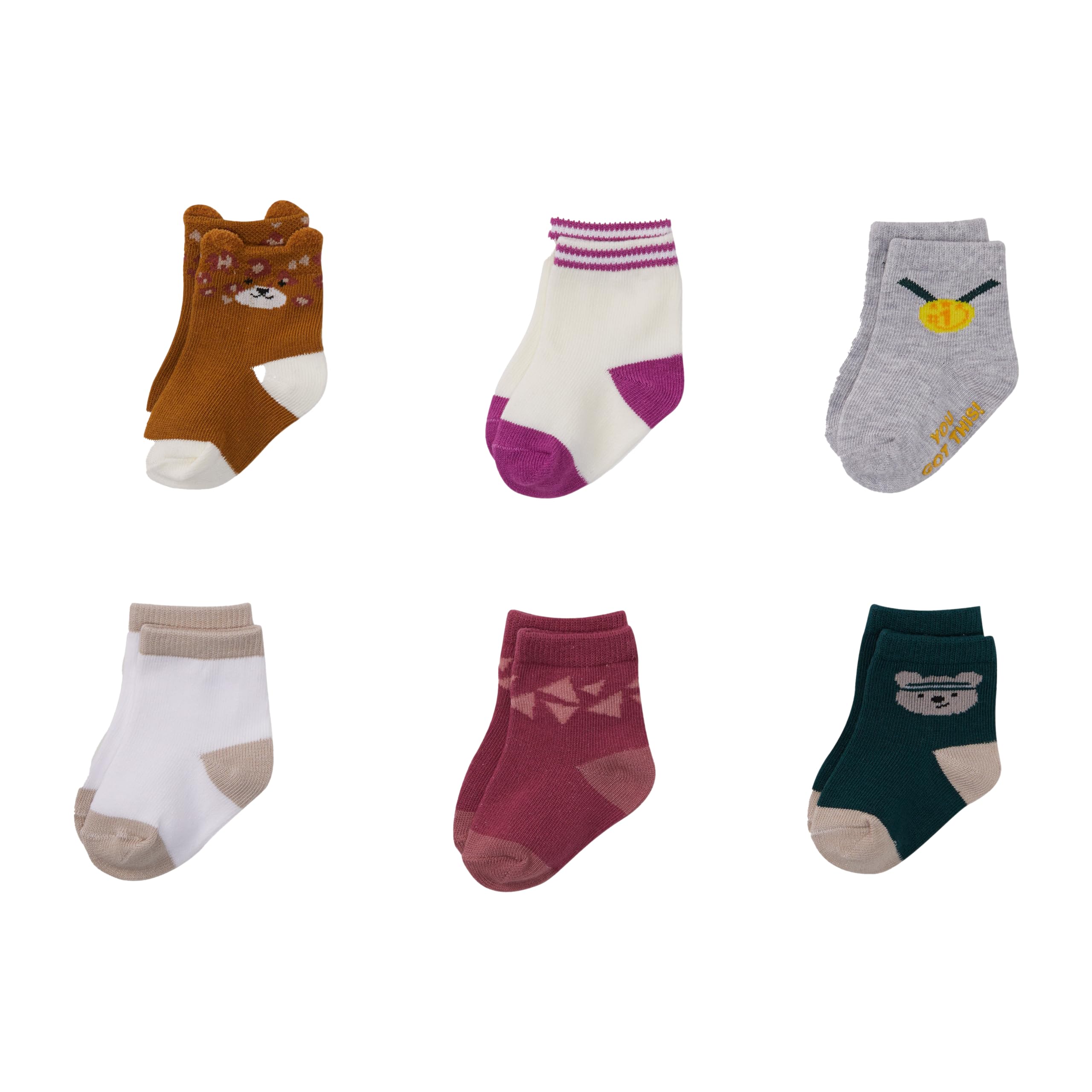 Goldbug Allyson Felix Critter Crew Cotton Baby Socks - 6-Pack Soft Unisex Infant Socks for Newborns & Toddlers - Perfect for Everyday Wear, Playtime & Gift Giving