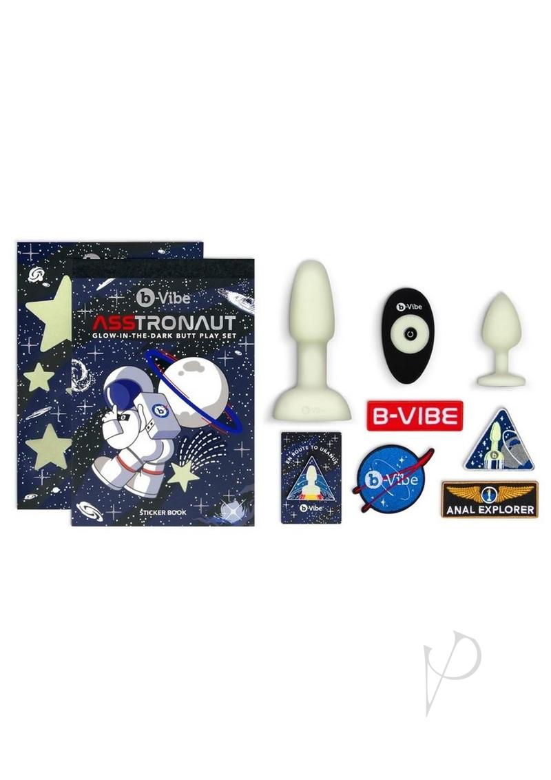 B Vibe Asstronaut Glow in The Dark Rechargeable Silicone Anal Plug Set with Remote Control - Perfect for Couples Play & Solo Exploration