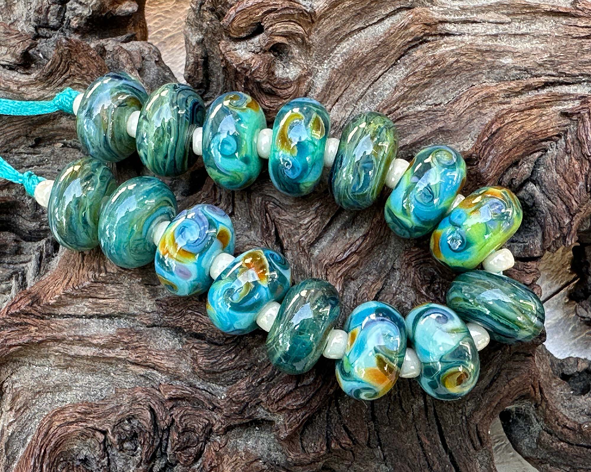 Handmade Teal Green Swirls Lampwork Glass Beads Set - 50pcs for Jewelry Making, DIY Crafts, Bracelets & Necklaces - Perfect for Beaders and Artisans