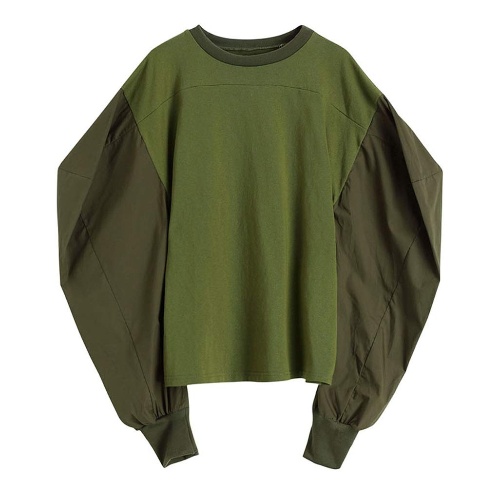 TWDYC Women's Loose Fit Army Green Sweatshirt - Round Neck Long Lantern Sleeve Oversized Fashion Pullover for Spring & Autumn | Casual Wear, Street Style, Layering Outfits