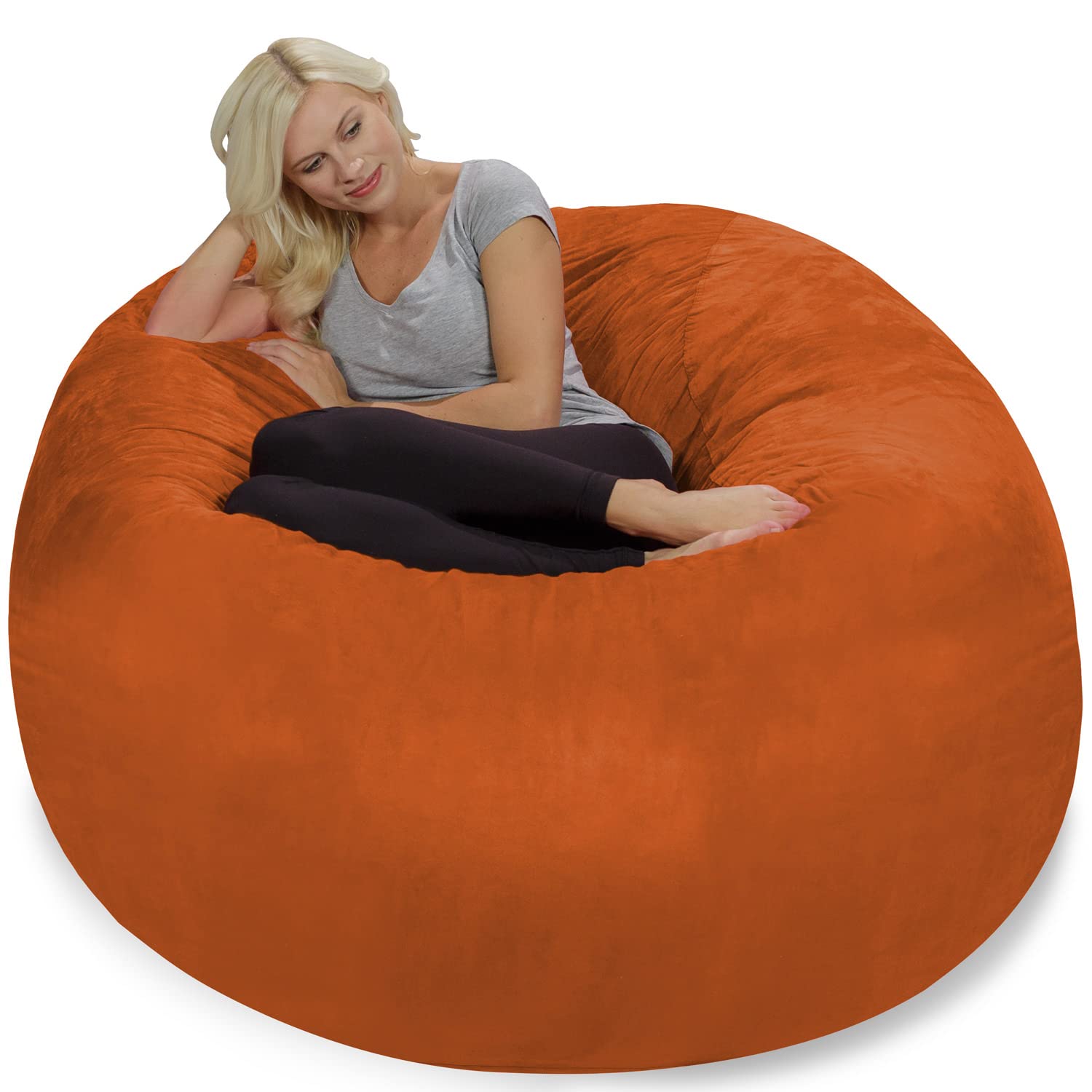Chill Sack 5' Giant Memory Foam Bean Bag Chair - Ultra Soft Microfiber Cover in Tangerine Orange - Perfect for Living Rooms, Game Rooms & Dorm Lounging