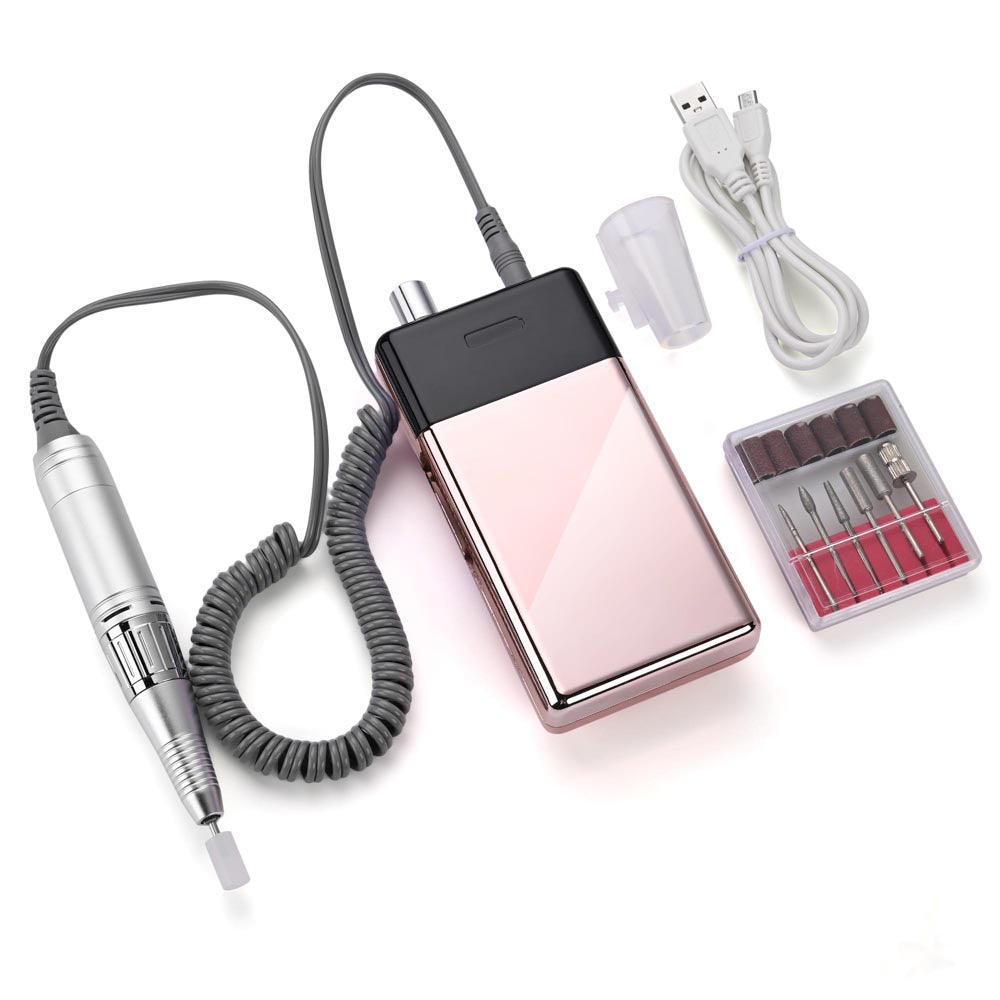Rechargeable Nail Drill Machine for Acrylic Nails - Professional Manicure & Pedicure Kit with 6 Bits & LED Light | Perfect for Home Salon, Nail Art Design & DIY Nail Care