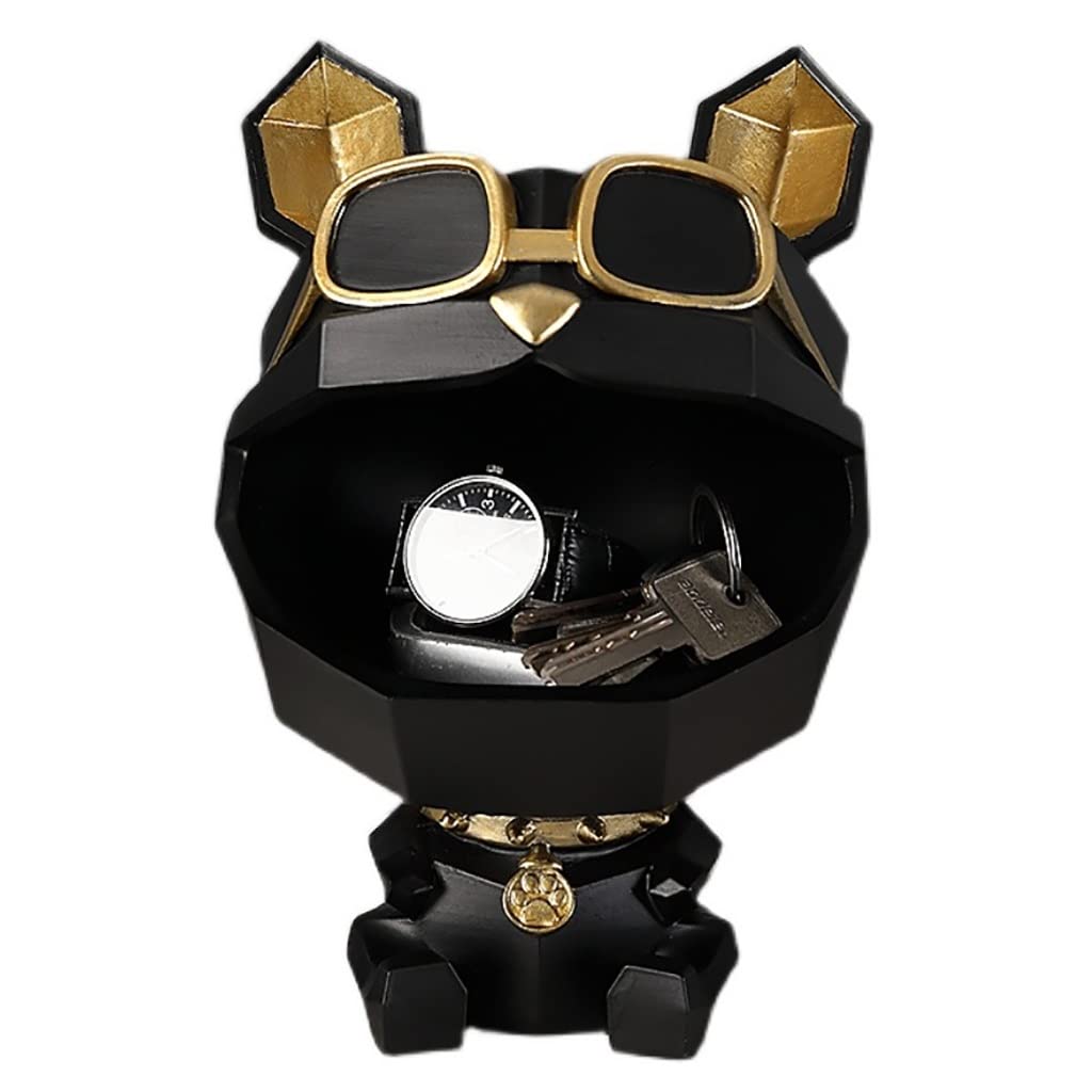 Big Mouth Bulldog Key Bowl - Resin Dog Figurine Entryway Organizer for Keys, Phone, Wallet & Coins | Home Decor Storage Solution for Candy & Snacks | Perfect for Entry Tables, Desks & Nightstands (Black)