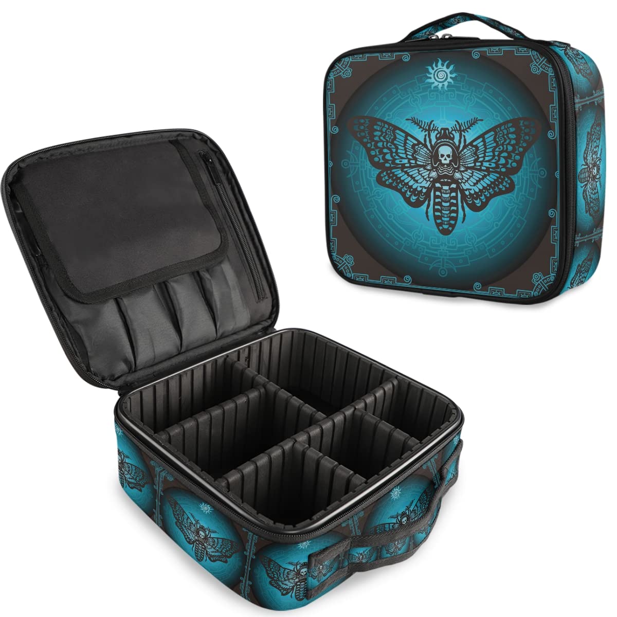 Gothic Skull & Butterfly Makeup Bag for Women - Travel Cosmetic Organizer with Adjustable Dividers | Waterproof Toiletry Bag for Vacation, Gym & Daily Use