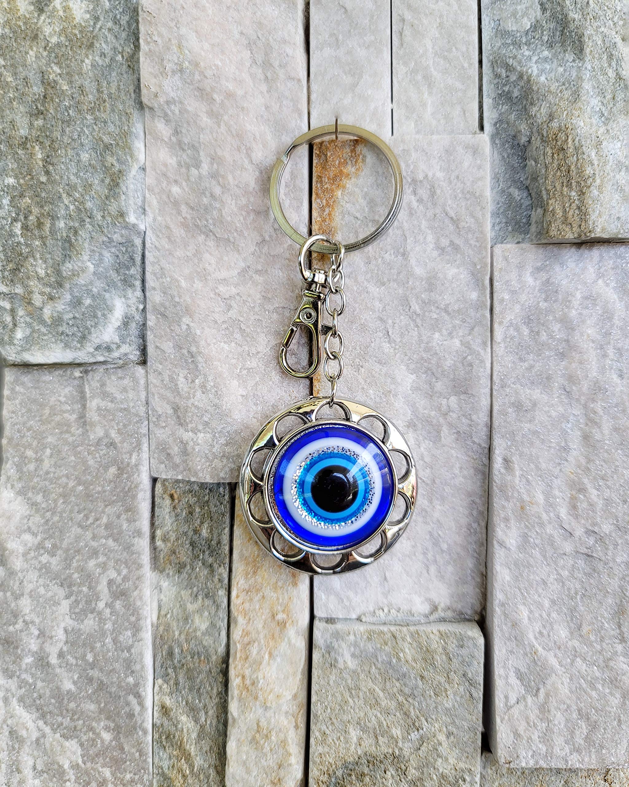 LUCKBOOSTIUM Evil Eye Charm Flower Clasp - Blue, White, Black Protection Amulet for Good Luck & Blessings - 1.5
