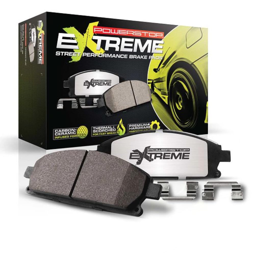 Power Stop Z26-2062 Z26 Street Warrior Front Carbon Fiber Ceramic Brake Pads with Hardware Kit - High Performance Braking for Cars, Trucks & SUVs - Ideal for Daily Driving & Street Racing