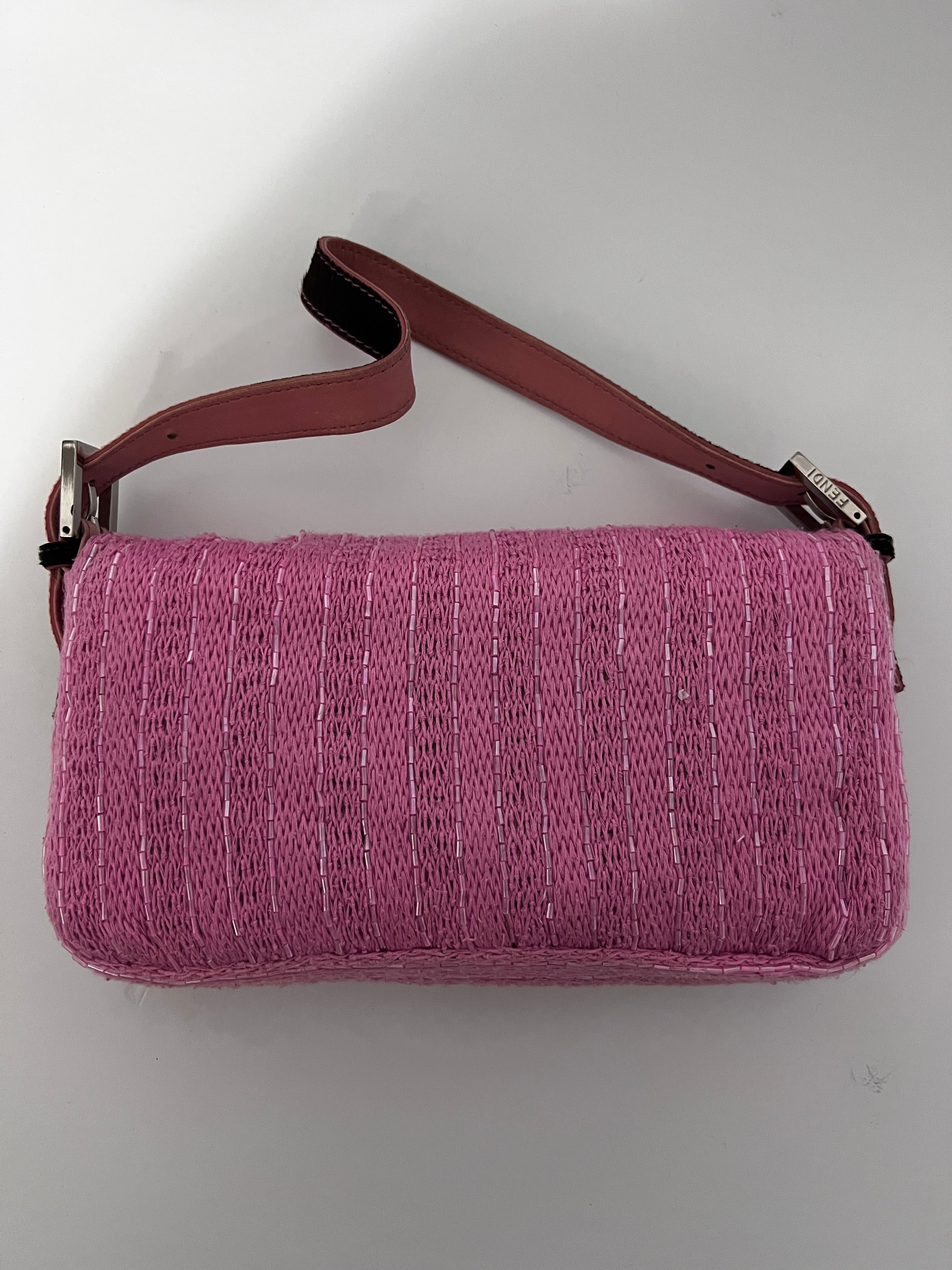 Fendi Pink Beaded Baguette Bag - Luxury Designer Crossbody Purse for Women | Perfect for Parties, Weddings & Evening Events