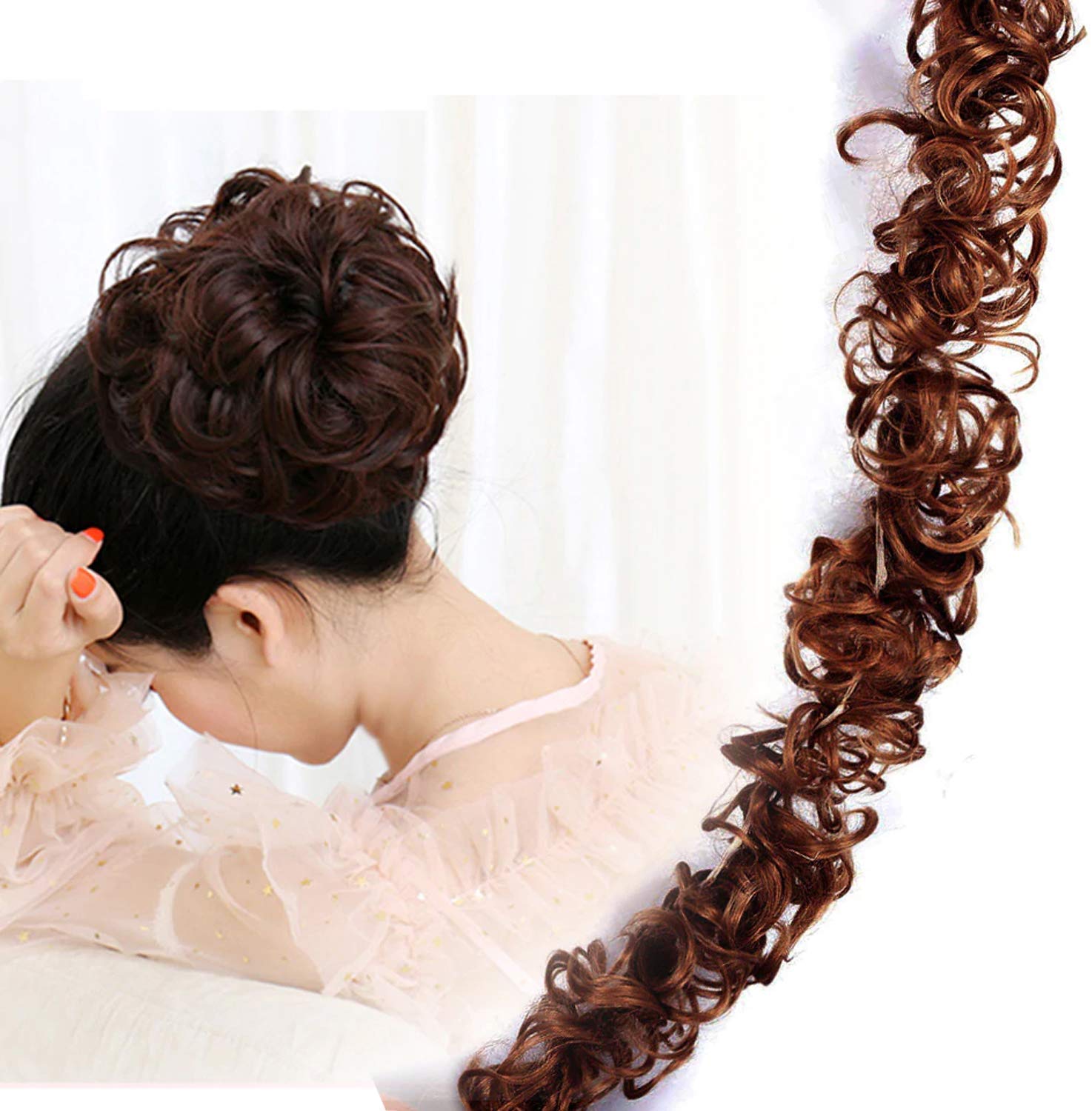 Ekan Ponytail Frill Hair Extensions for Women - Messy Juda Bun Maker - 20g Pack of 1 (Medium Brown) - Perfect for Parties, Weddings & Everyday Styling