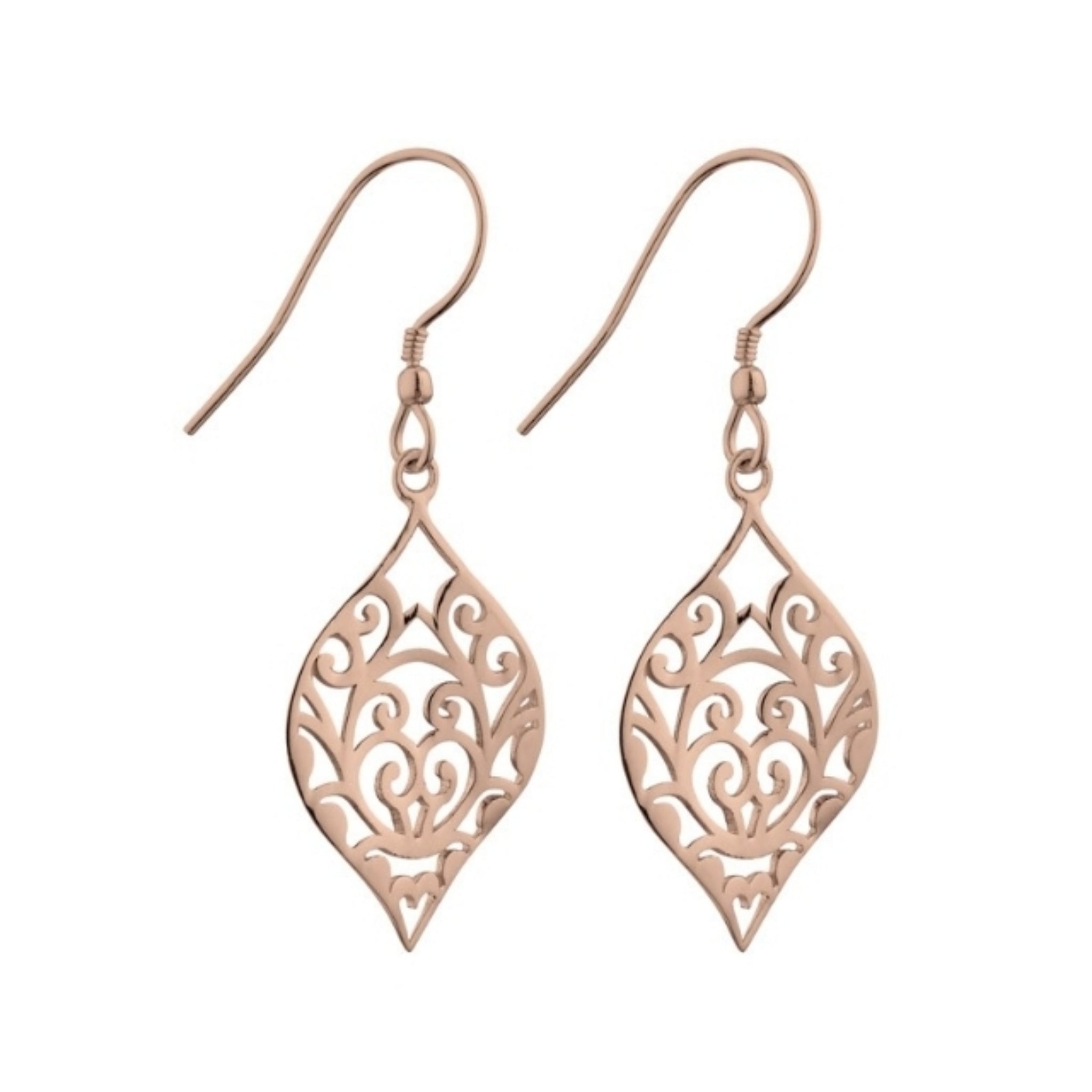 Exquisite Ara Filigree Drop Earrings in Rose Gold - Elegant Dangle Jewelry for Women, Perfect for Weddings, Parties & Special Occasions