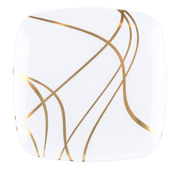 32-Pack White & Gold Square Plastic Dinnerware Set for 16 Guests - Elegant Disposable Plates, Cups & Cutlery - Perfect for Weddings, Parties, BBQs & Outdoor Events