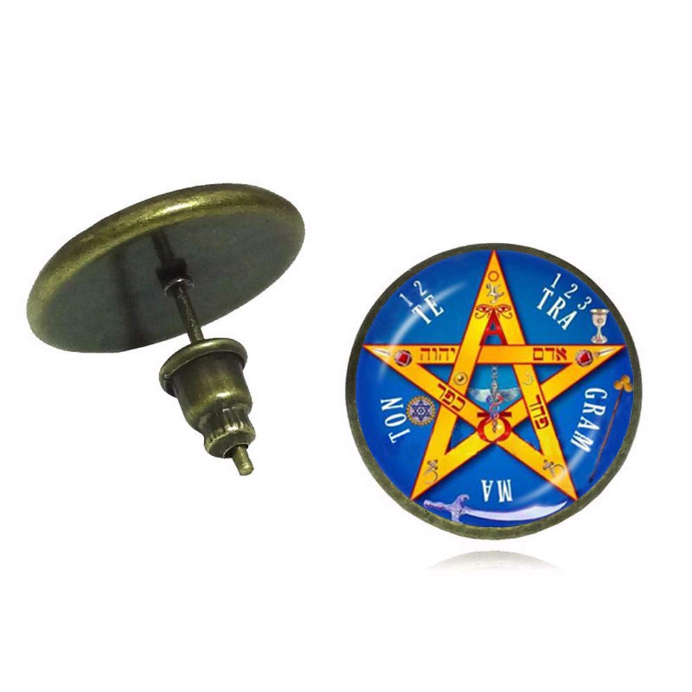 Silver Pentagram Stud Earrings for Women - Esoteric Tetragrammaton Jewelry, Wicca Pagan Star Pentacle Earrings - Perfect for Witchcraft, Rituals & Gothic Fashion Accessories