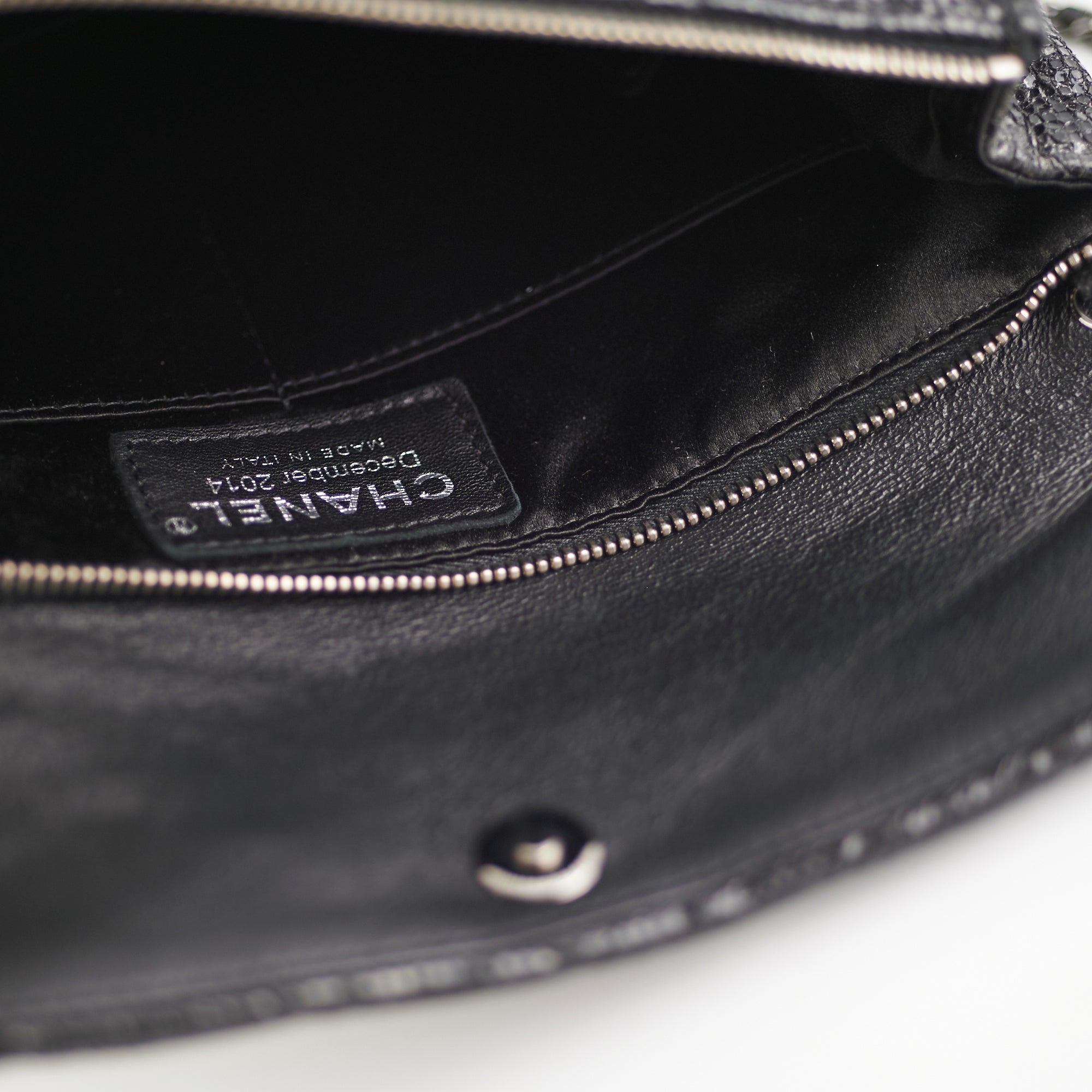 Chanel Black Glittered Calfskin Chain Crossbody Shoulder Bag Wallet - Luxury Evening Clutch for Parties & Date Nights