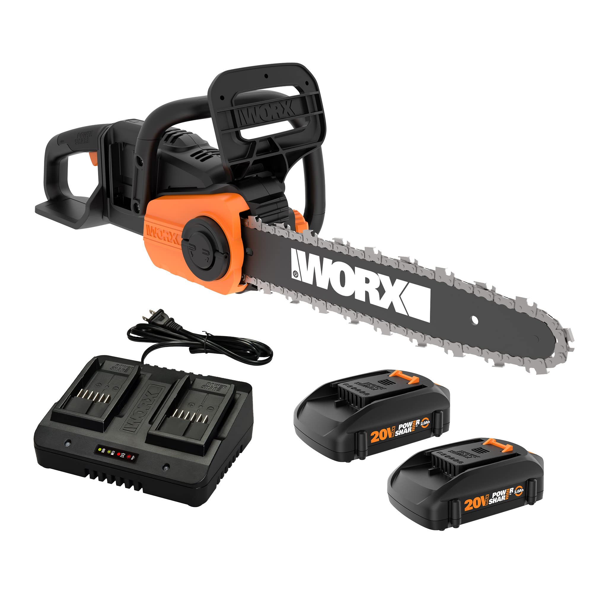 Worx WG384 40V 14-Inch Cordless Chainsaw with Auto-Tension & Power Share Technology - Includes Battery & Charger - Perfect for Tree Trimming, Firewood Cutting, and Yard Maintenance