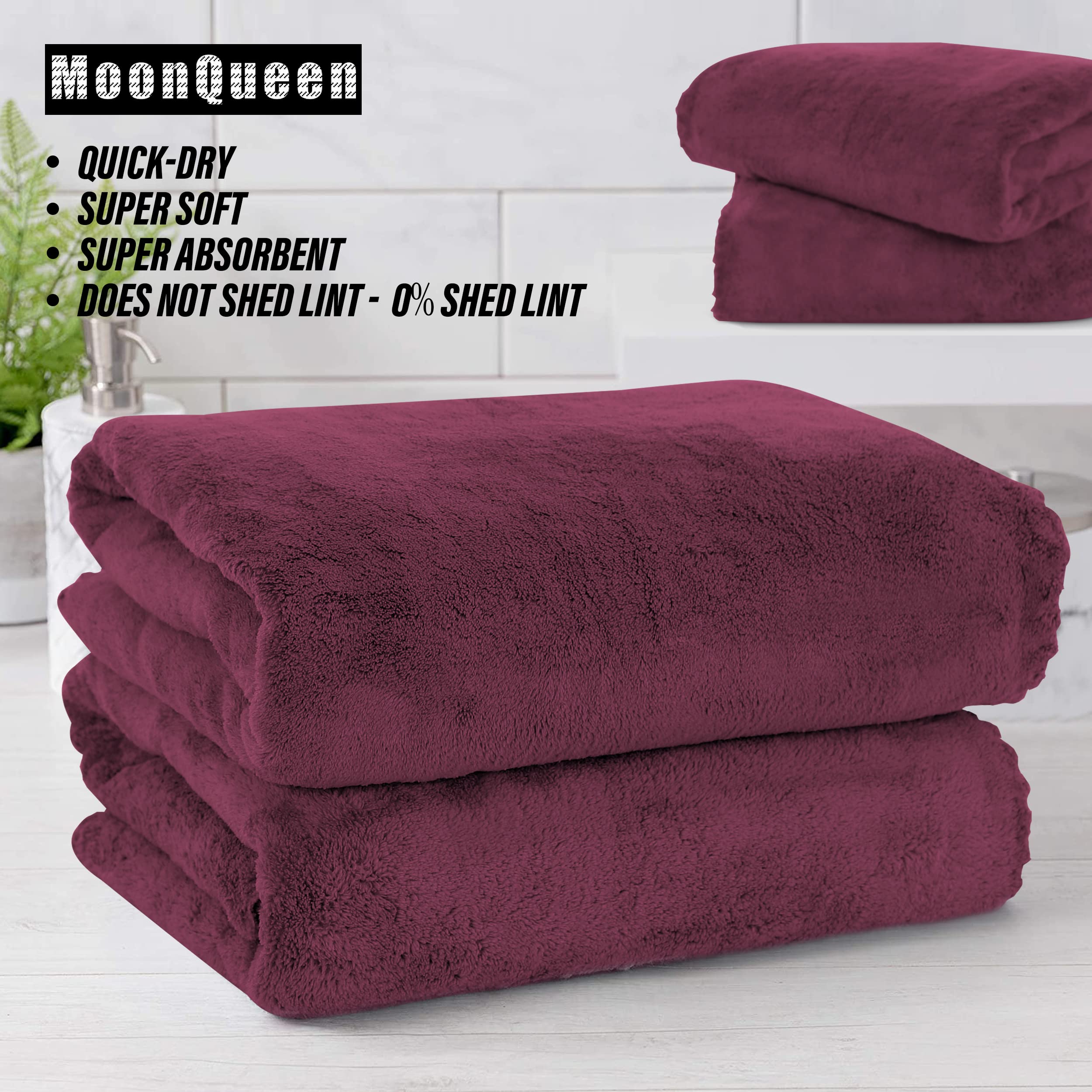 MOONQUEEN 6 Pack Premium Quick-Dry Microfiber Bath Towels - Ultra Absorbent Coral Velvet Towel Set for Bathroom, Gym, Yoga & Travel - Soft Luxury Towels for Spa, Pool, Beach & Home Use (Burgundy)