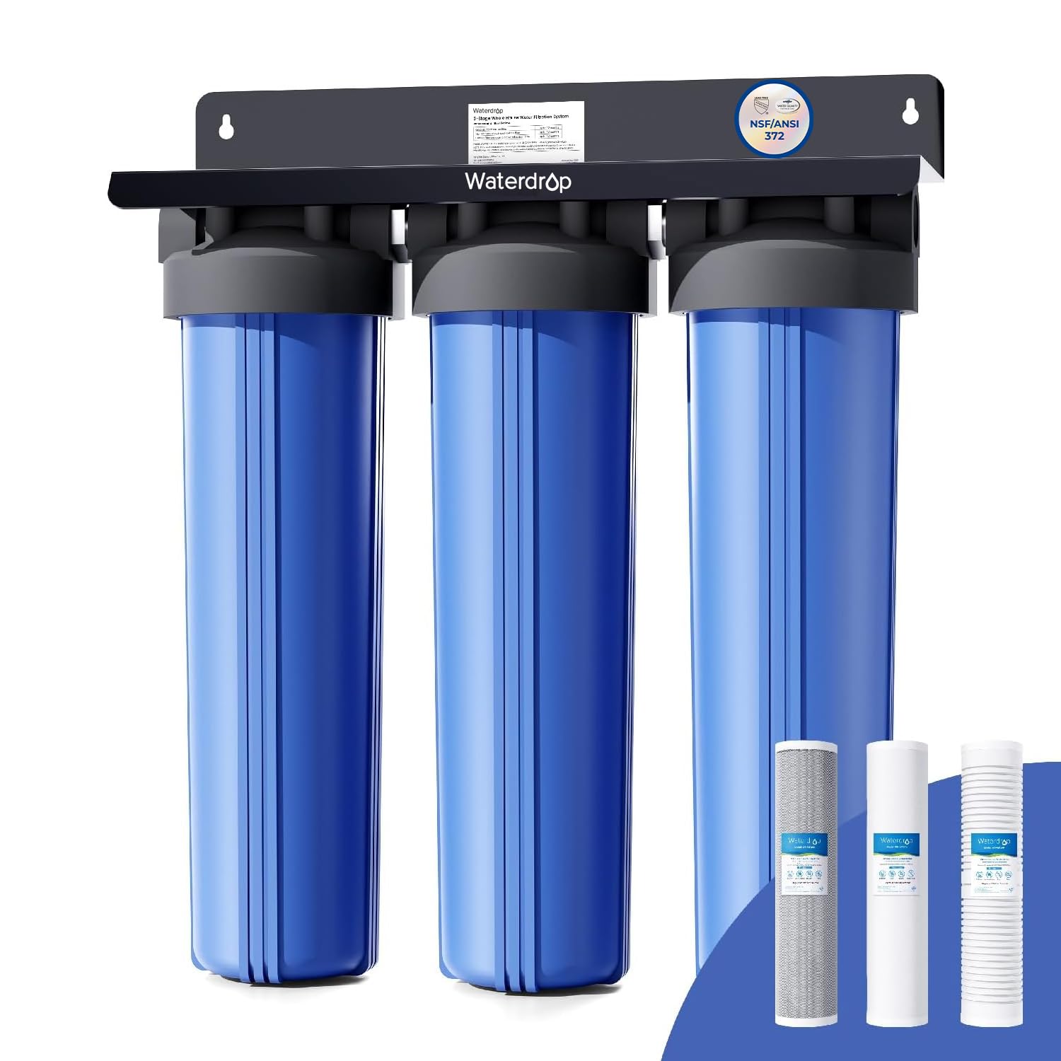 **Waterdrop 3-Stage Whole House Water Filtration System – Carbon & Sediment Filters, 7-Stage Filtration for Lead, Chlorine, Odor & Taste Reduction, 5 Micron WHF3T-PG, 1