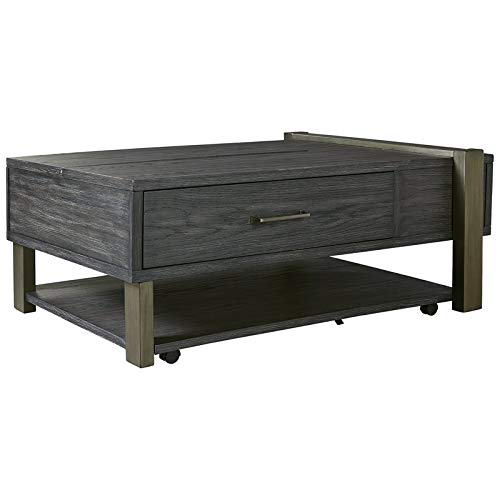 BOWERY HILL Lift Top Coffee Table - Dark Gray Modern Lift-Top Storage Ottoman with Hidden Compartment for Living Room, Office, or Bedroom