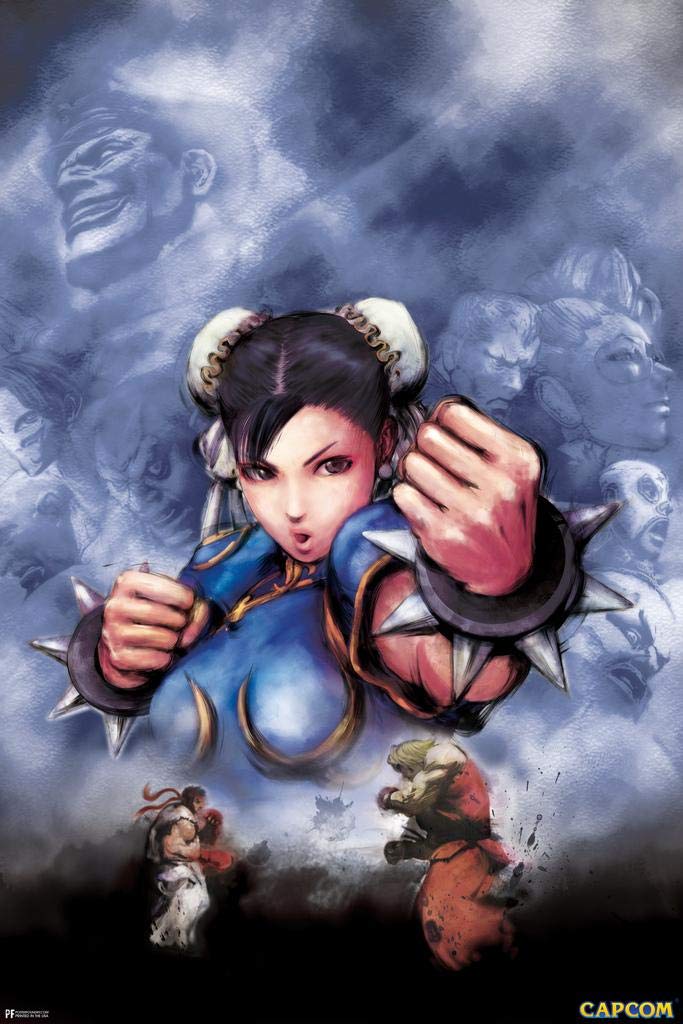 Street Fighter Chun-Li Classic Arcade Fighting Game Poster - 36x54 Inch Large Wall Art for Gamers & Anime Fans - Perfect for Bedroom, Game Room & Office Decor