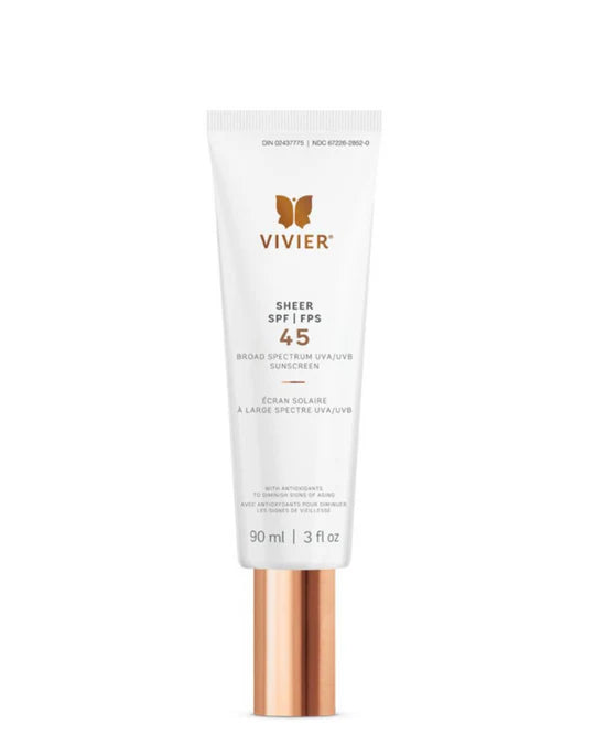 Vivier Sheer Broad Spectrum SPF 45 Sunscreen 90ml - Lightweight Daily Face Moisturizer with UVA/UVB Protection for All Skin Types | Perfect for Outdoor Activities & Travel