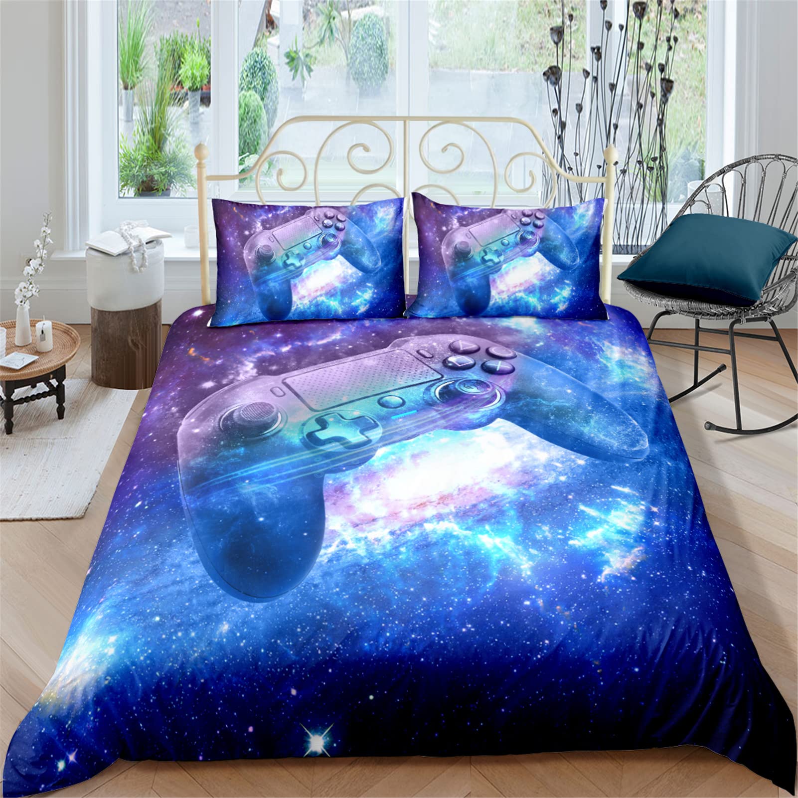 Gaming Duvet Cover Set - Queen Size Gamepad Printed Comforter Cover | Soft Gamer Bedding for Adults & Teens | Perfect for Gaming Rooms, Dorm Decor & Gamer Gifts