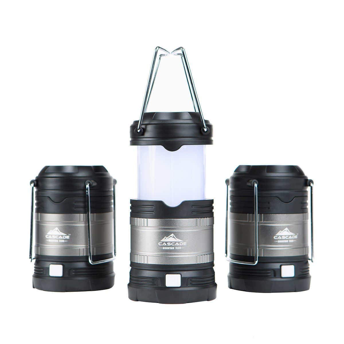 Cascade Mountain Tech Collapsible LED Lantern - 3 Pack with Batteries Included | Portable Camping Light, Emergency Lighting for Outdoor Adventures, Hiking, Backpacking, Power Outages & Home Use
