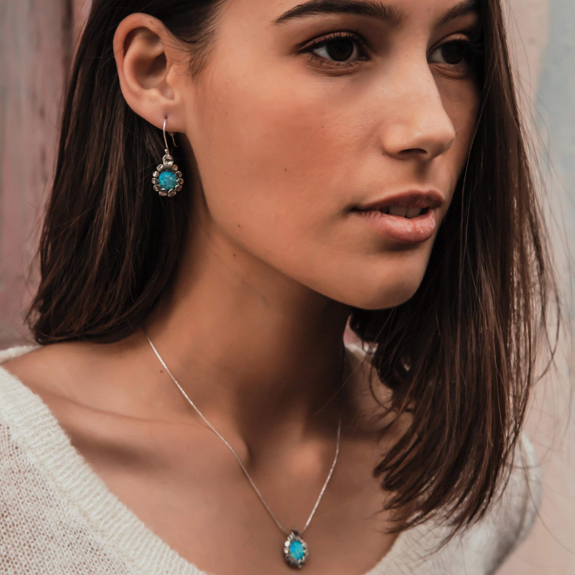 Elegant 2.2 Carat Blue Opal Sterling Silver Dangle Earrings for Women | 925 Silver Jewelry | Perfect for Parties, Weddings & Special Occasions