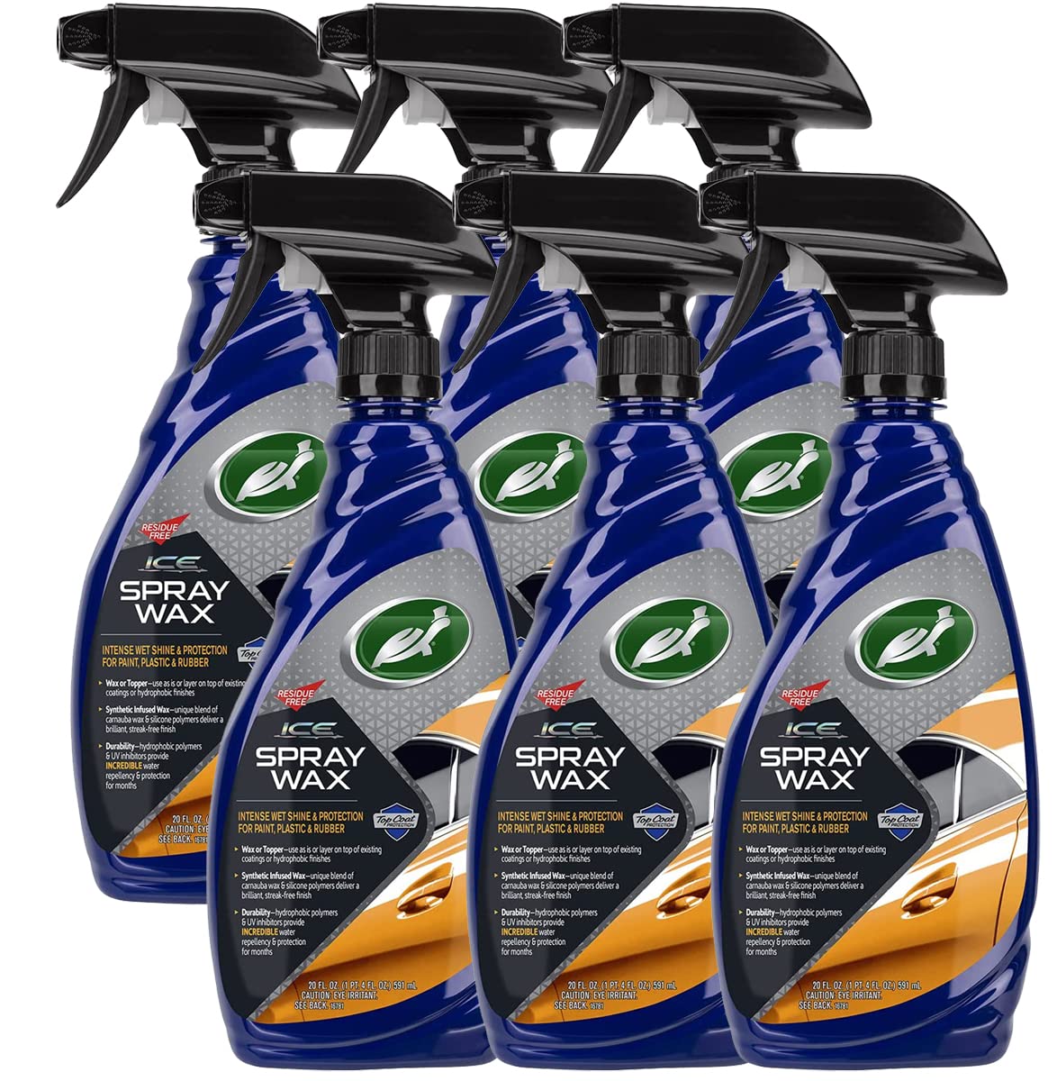 Turtle Wax T-477R-6PK ICE Spray Wax - High Shine Car Wax for Paint, Trim & Plastics - Safe for Cars, Motorcycles, RVs & Trucks - 20 oz (6-Pack) - Quick Shine & Protection for Showroom Finish