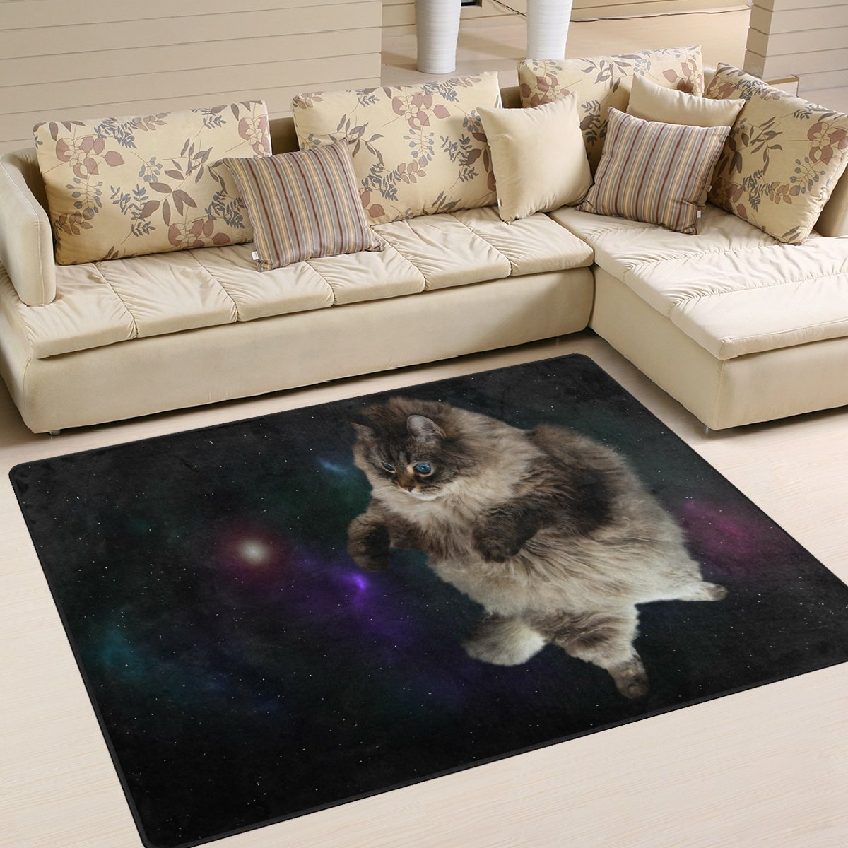 ALAZA Fat Cat Kitten Space Universe Star Area Rug - 5'3 x 4' Soft Non-Slip Floor Mat for Living Room, Bedroom, Nursery | Perfect for Home Decor, Pet Lovers & Kids Play Area